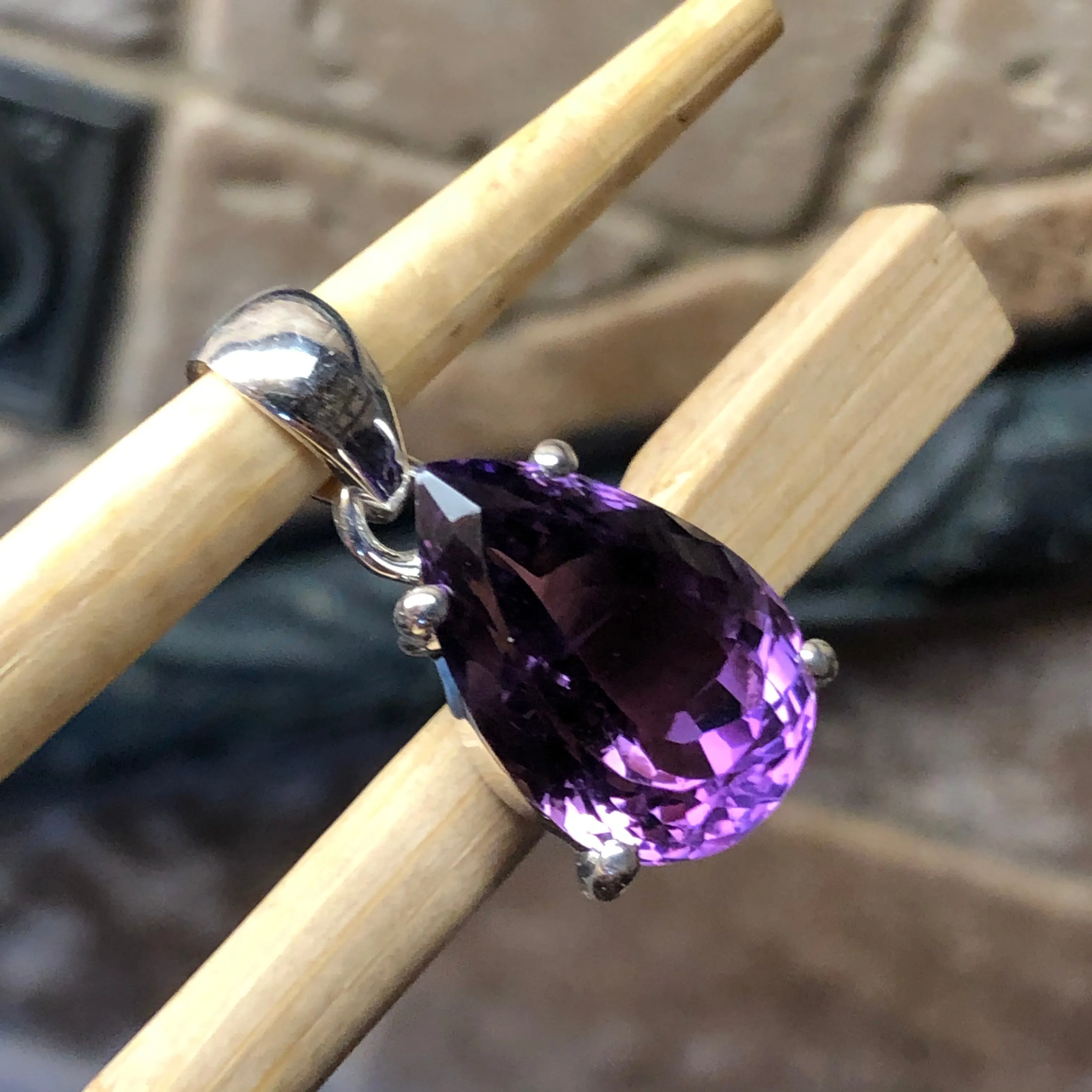 Natural 2ct Purple Amethyst 925 Solid Sterling Silver Pendant 25mm