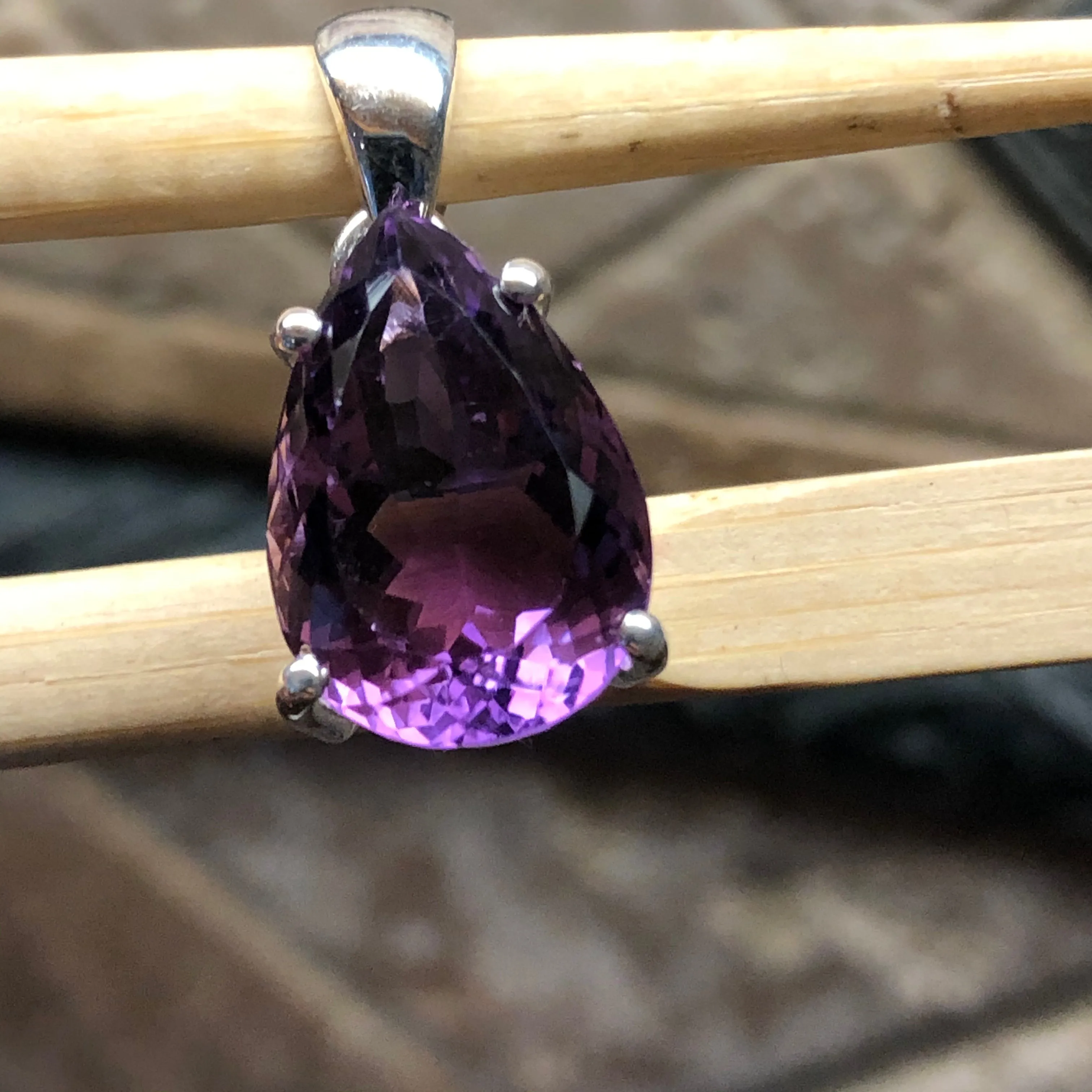 Natural 2ct Purple Amethyst 925 Solid Sterling Silver Pendant 25mm
