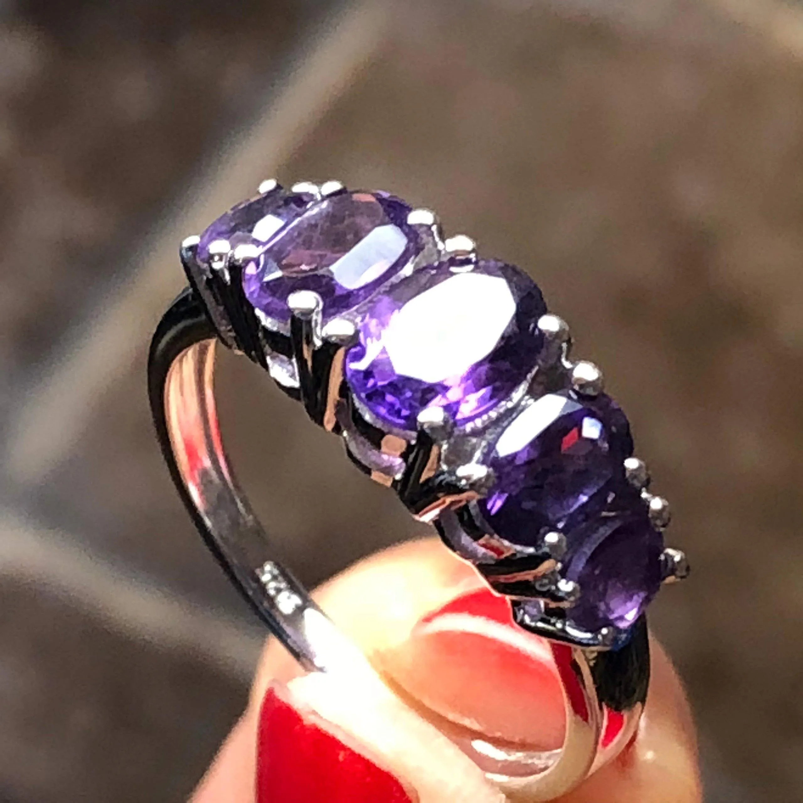 Natural 2ct Purple Amethyst 925 Solid Sterling Silver Ring Size 6, 7, 8, 9
