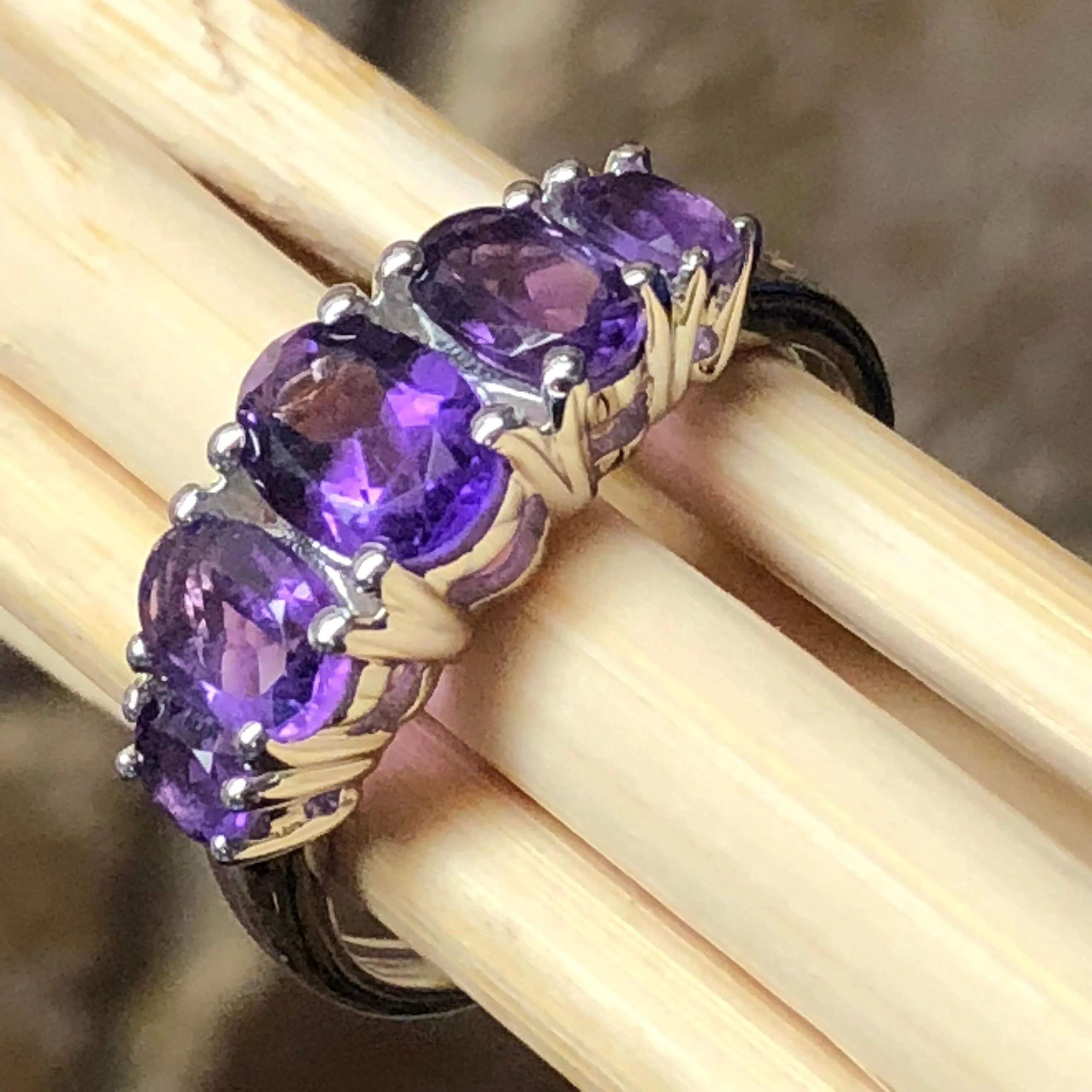 Natural 2ct Purple Amethyst 925 Solid Sterling Silver Ring Size 6, 7, 8, 9