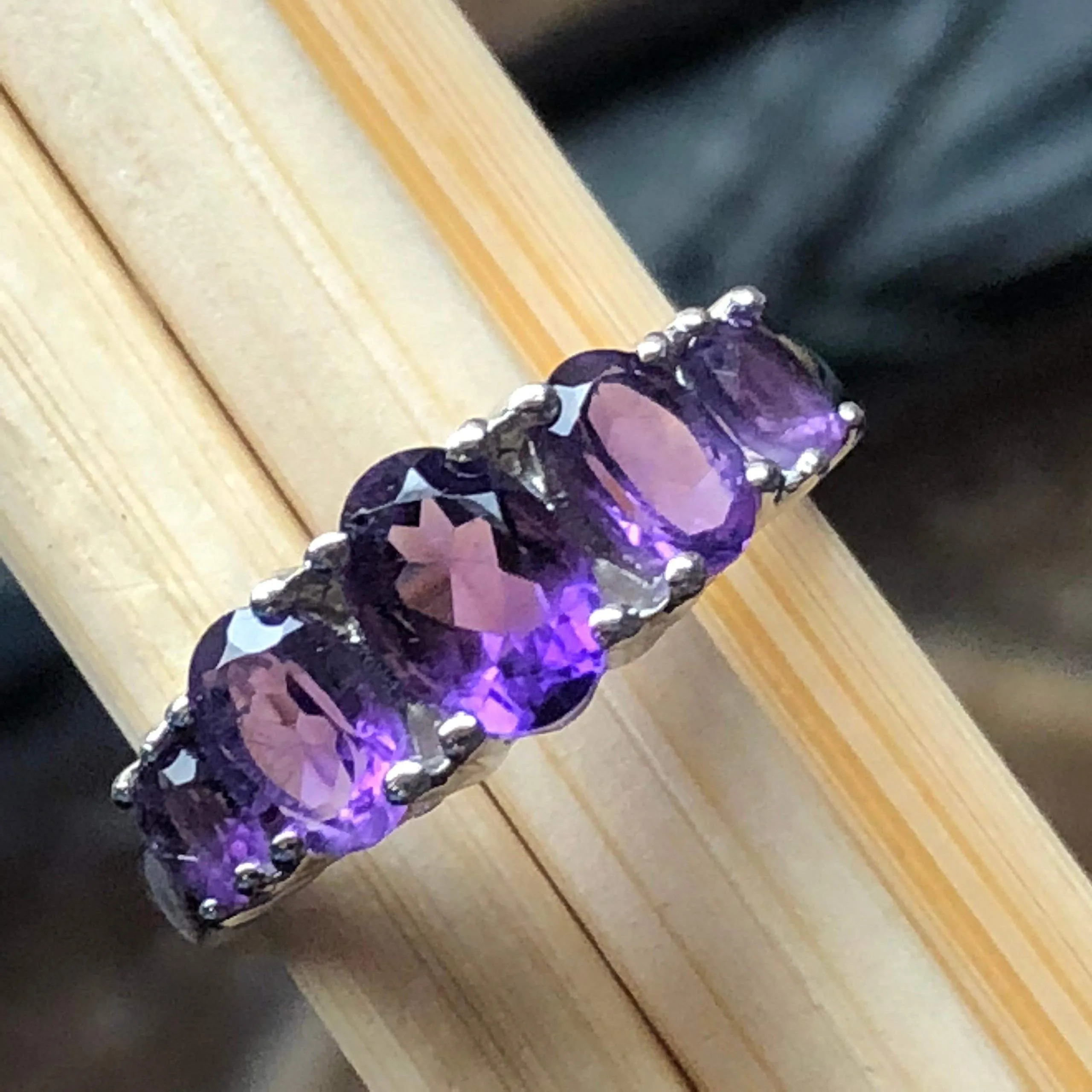Natural 2ct Purple Amethyst 925 Solid Sterling Silver Ring Size 6, 7, 8, 9