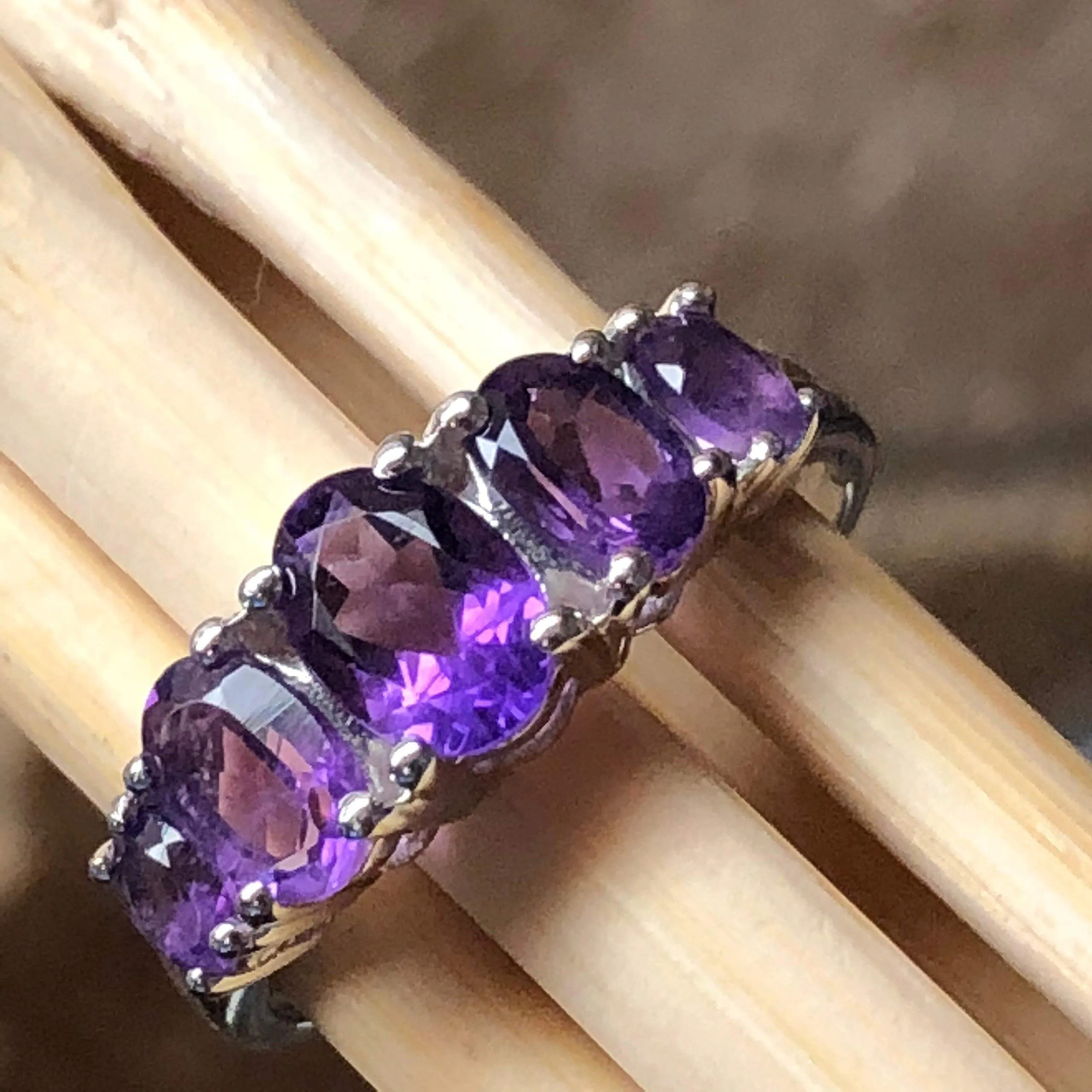 Natural 2ct Purple Amethyst 925 Solid Sterling Silver Ring Size 6, 7, 8, 9