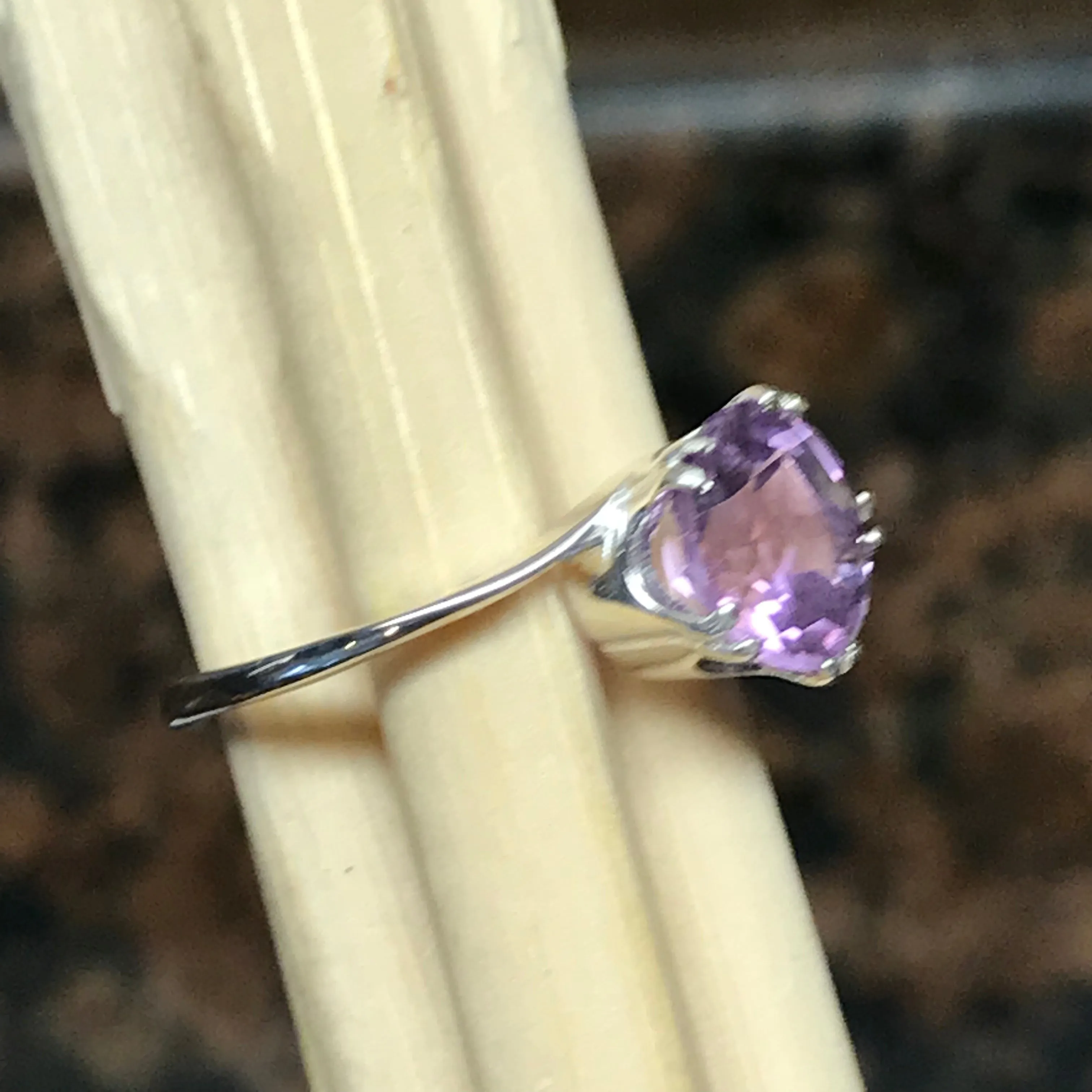 Natural 2ct Purple Amethyst 925 Solid Sterling Silver Ring Size 6, 7, 8