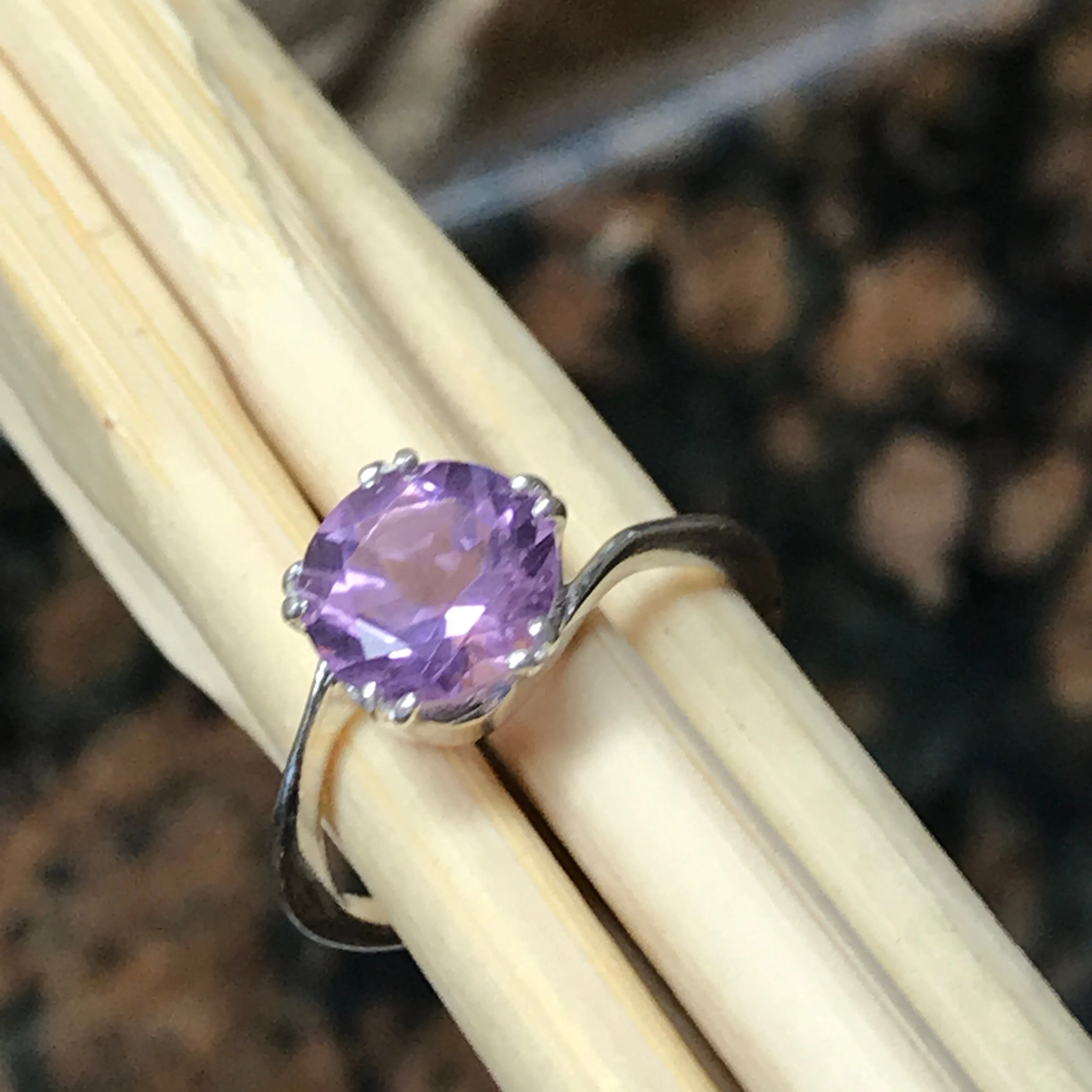 Natural 2ct Purple Amethyst 925 Solid Sterling Silver Ring Size 6, 7, 8
