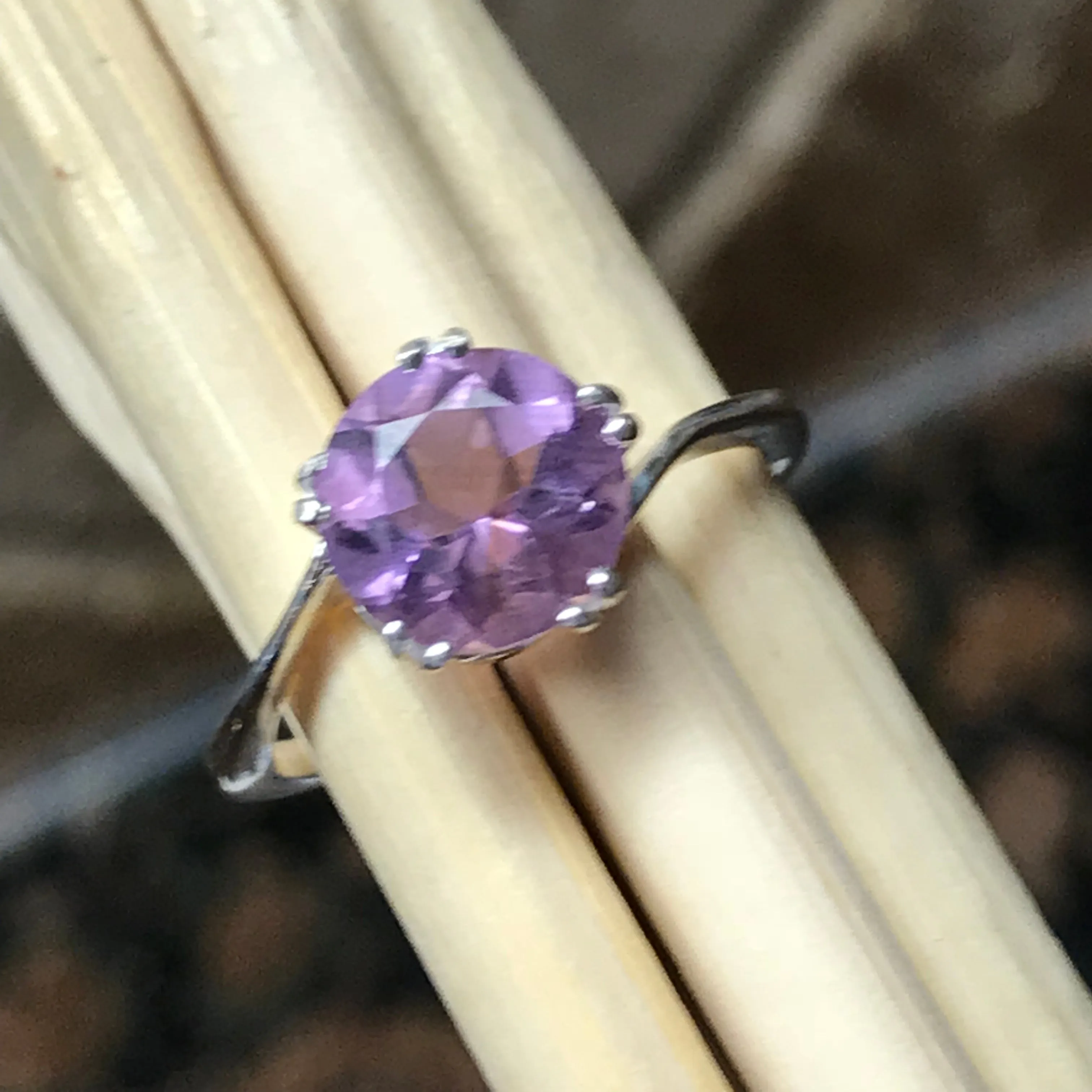 Natural 2ct Purple Amethyst 925 Solid Sterling Silver Ring Size 6, 7, 8