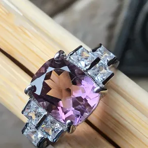 Natural 2ct Purple Amethyst, White Topaz 925 Solid Sterling Silver Engagement Ring Size 5, 6, 7, 8, 9