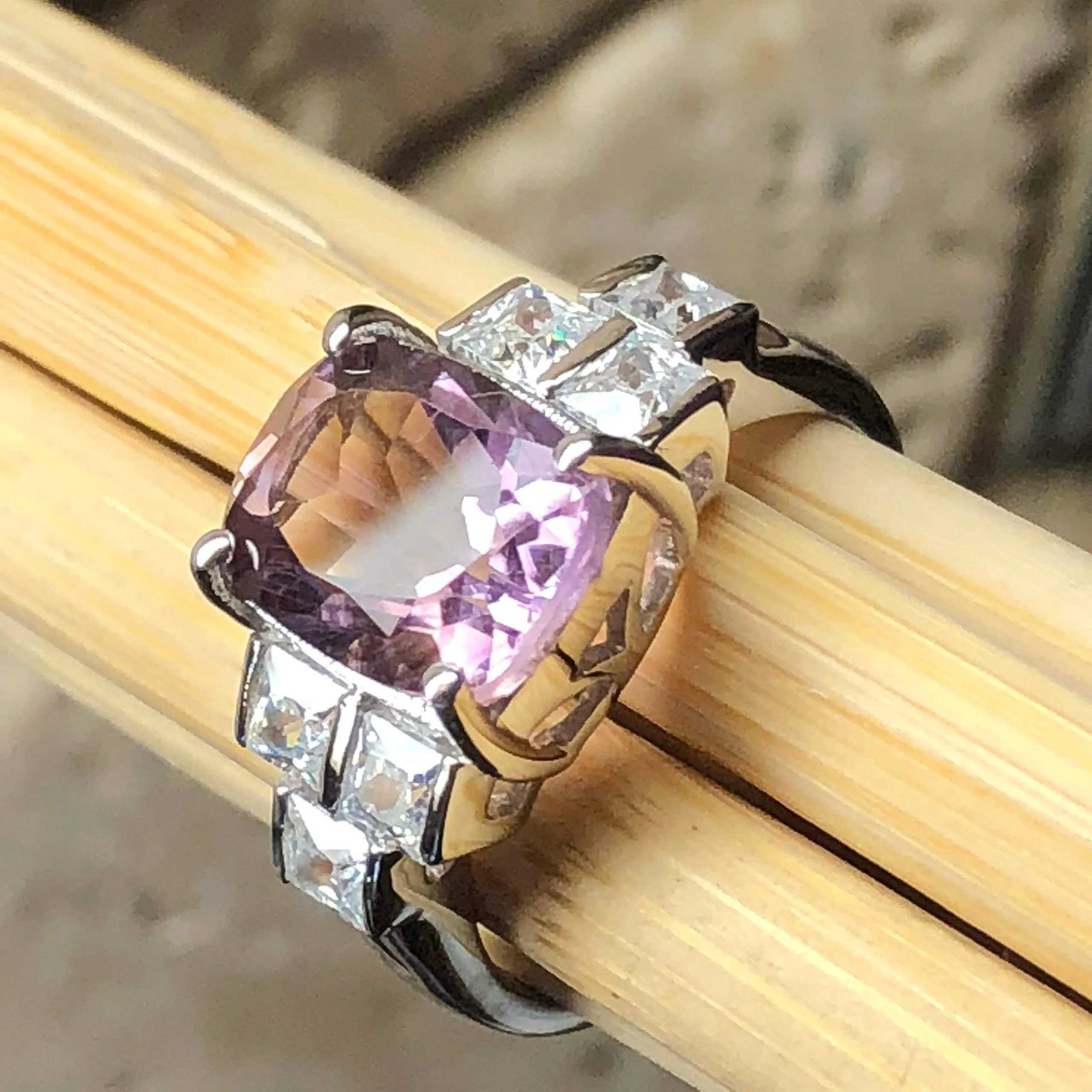Natural 2ct Purple Amethyst, White Topaz 925 Solid Sterling Silver Engagement Ring Size 5, 6, 7, 8, 9