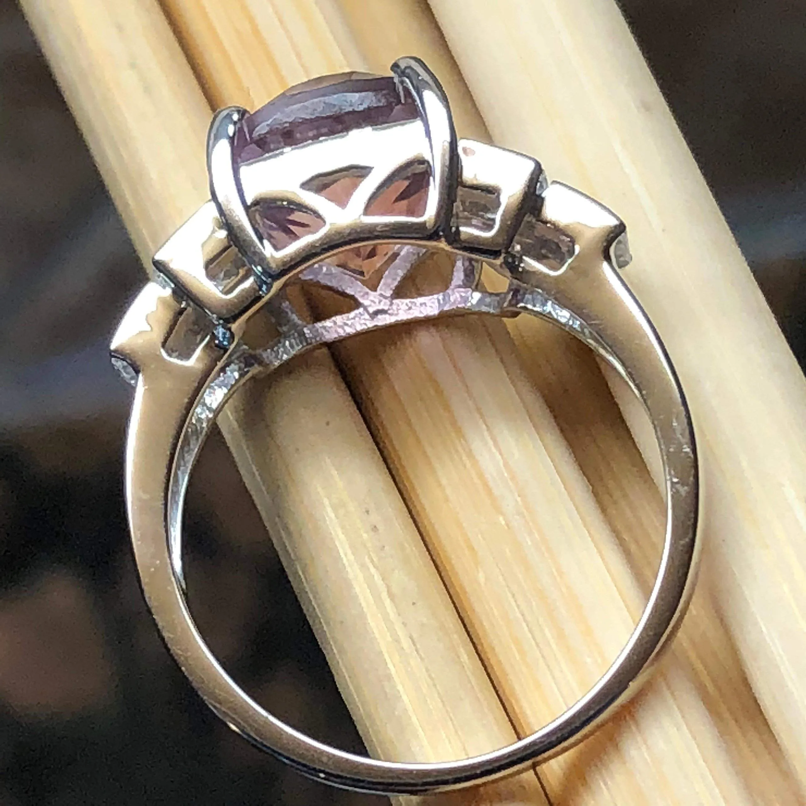 Natural 2ct Purple Amethyst, White Topaz 925 Solid Sterling Silver Engagement Ring Size 5, 6, 7, 8, 9