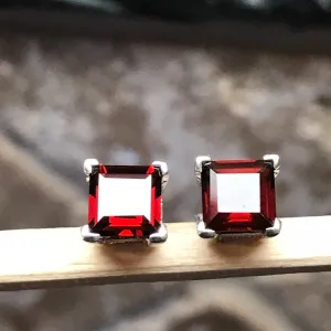 Natural 2ct Pyrope Garnet 925 Solid Sterling Silver Earrings 6mm