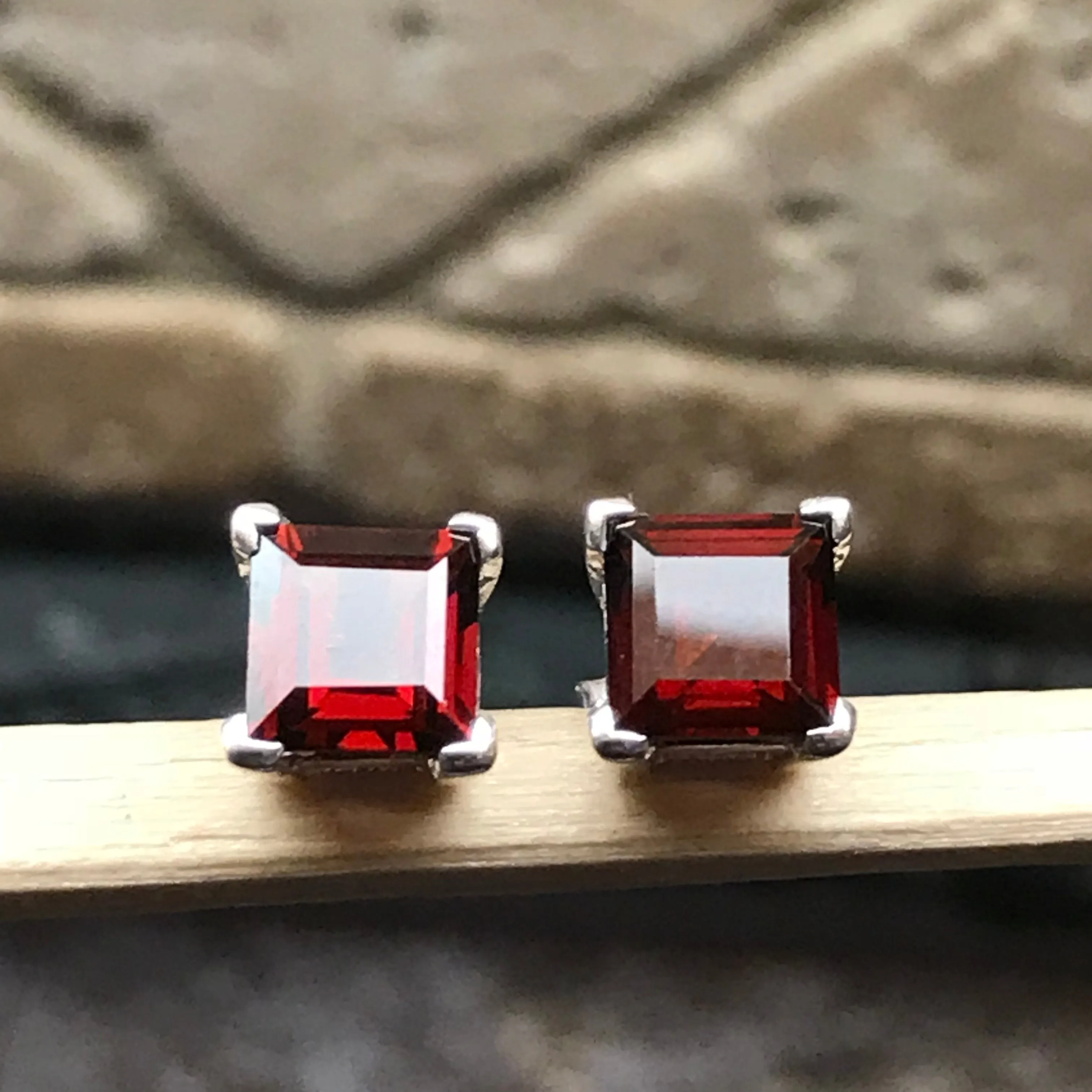 Natural 2ct Pyrope Garnet 925 Solid Sterling Silver Earrings 6mm
