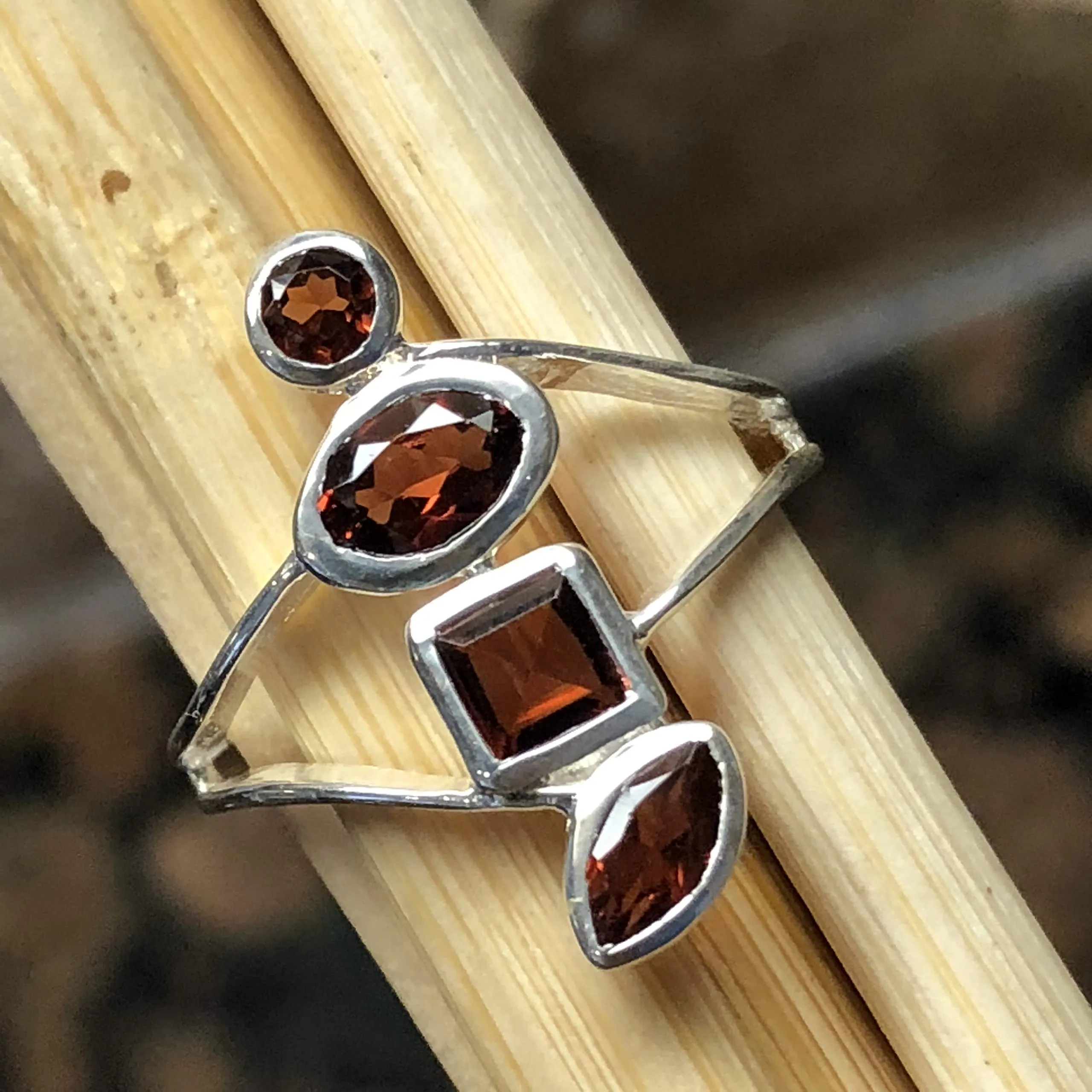 Natural 2ct Pyrope Garnet 925 Solid Sterling Silver Stackable Ring Size 6, 7, 9