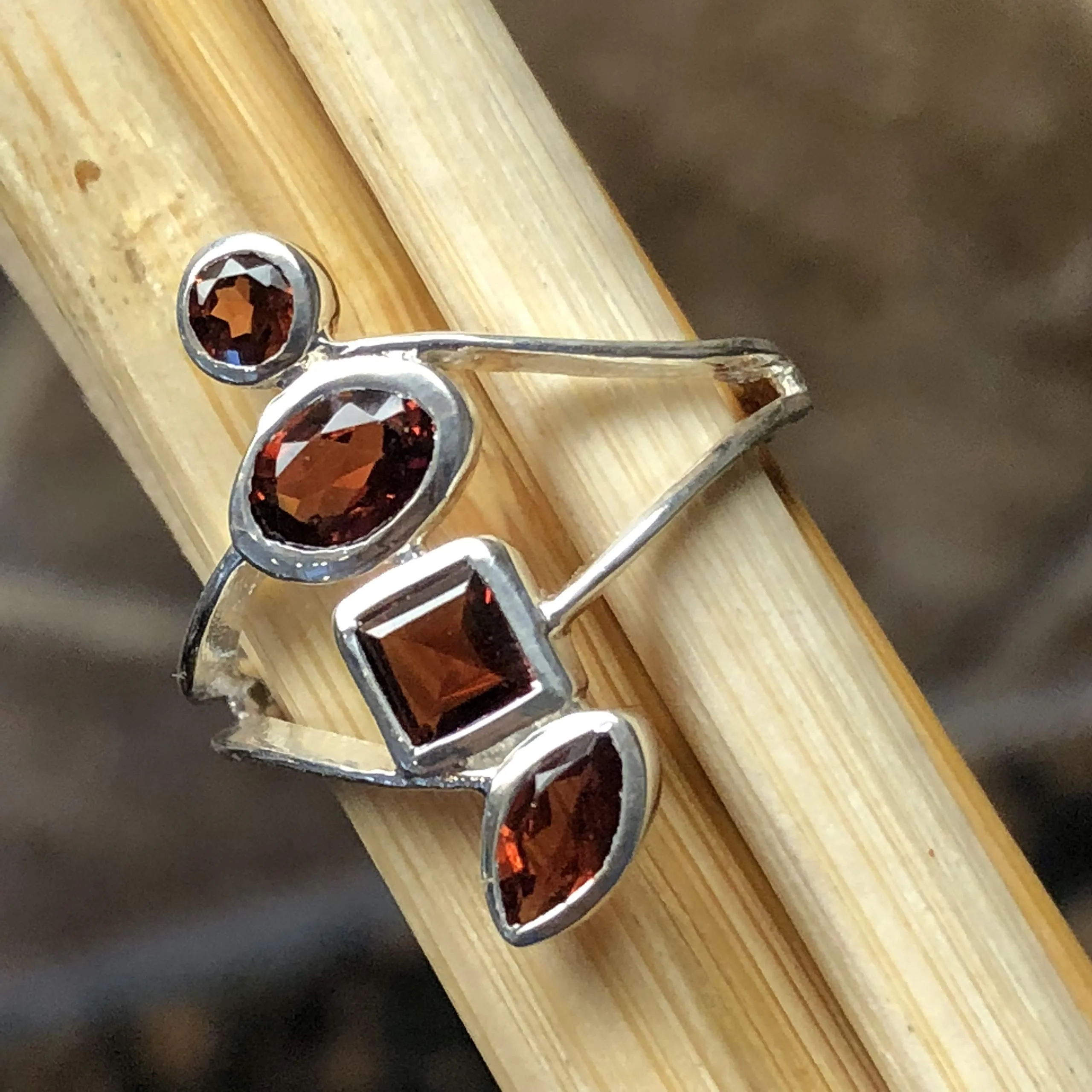 Natural 2ct Pyrope Garnet 925 Solid Sterling Silver Stackable Ring Size 6, 7, 9