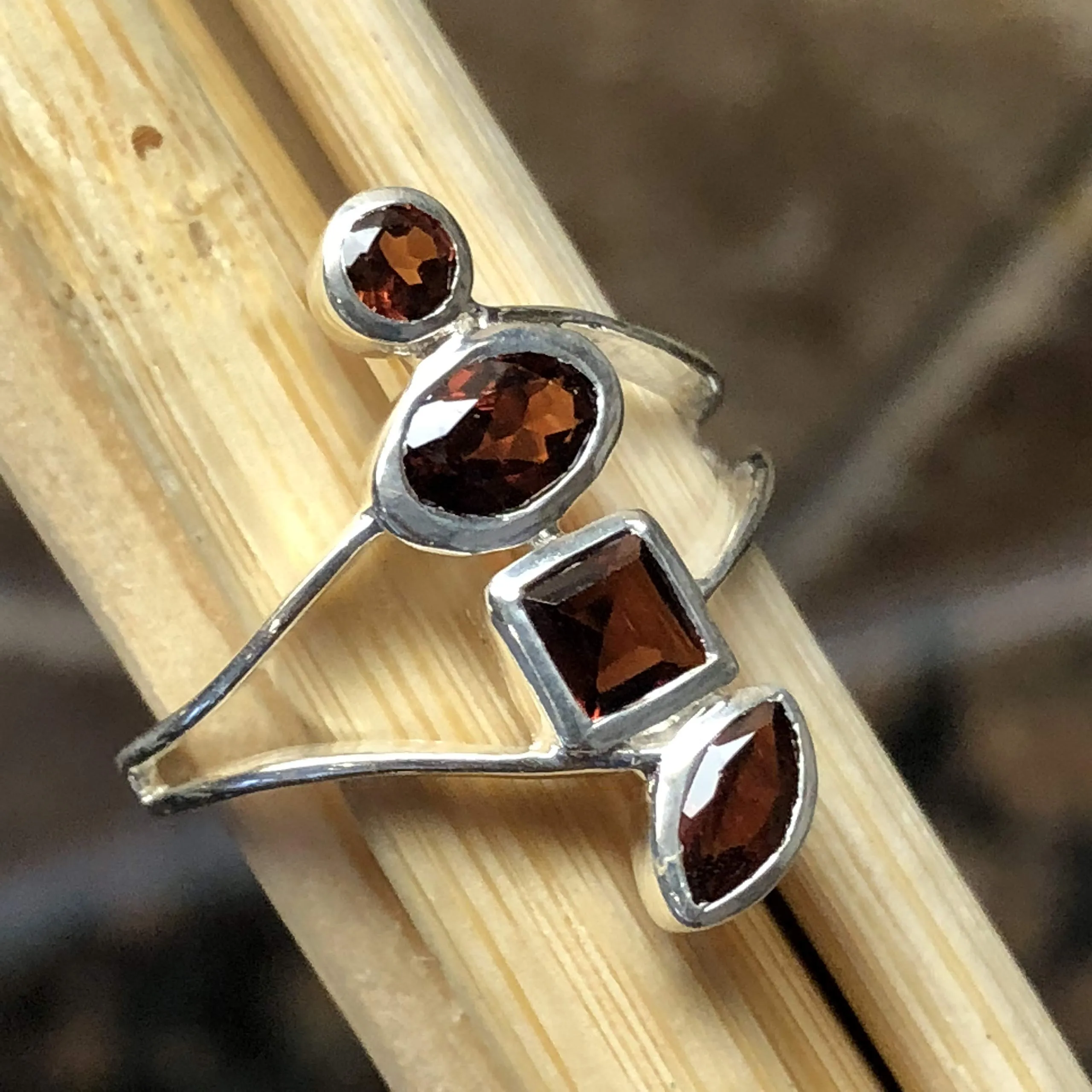 Natural 2ct Pyrope Garnet 925 Solid Sterling Silver Stackable Ring Size 6, 7, 9
