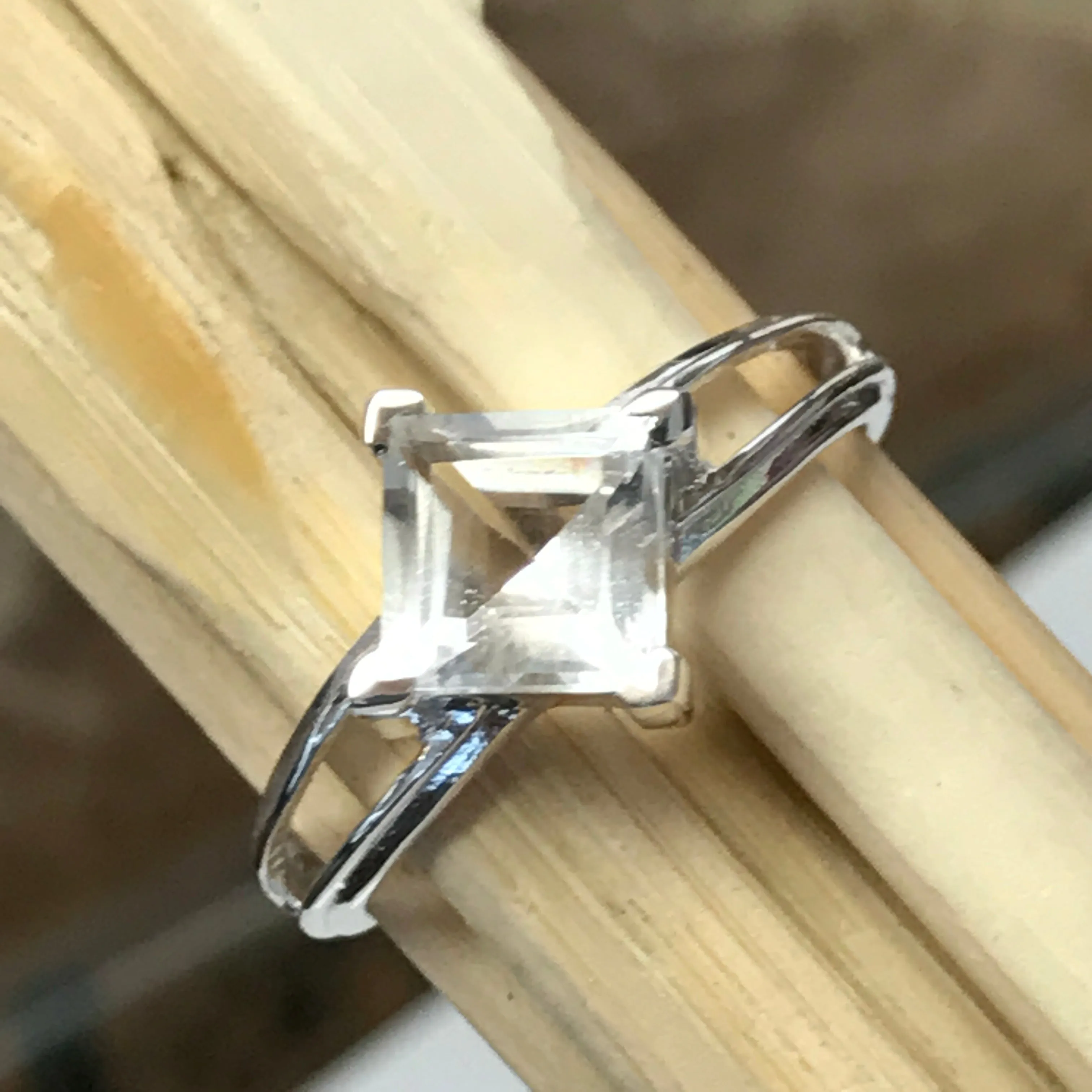 Natural 2ct White Quartz 925 Solid Sterling Silver Ring Size 7, 8, 9
