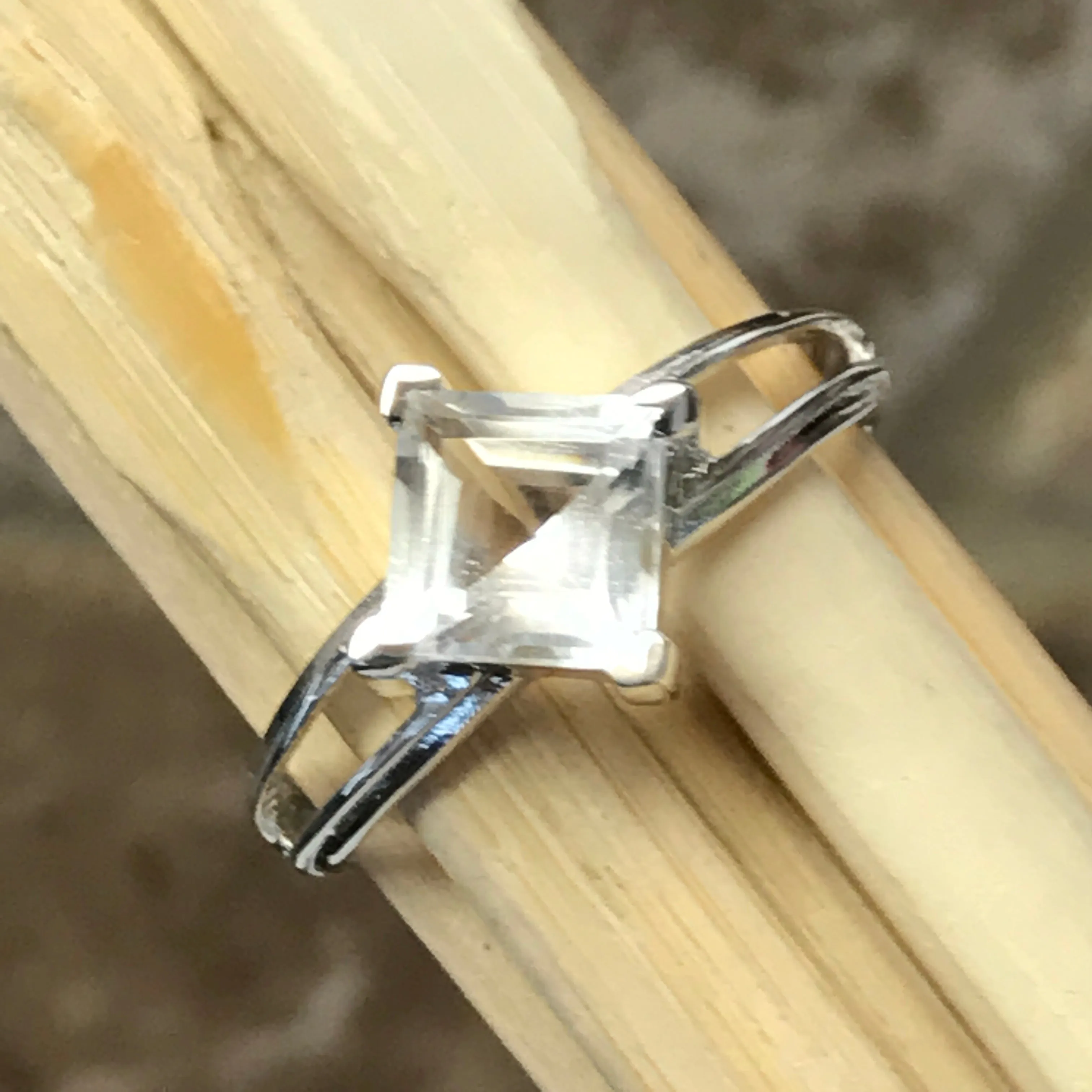 Natural 2ct White Quartz 925 Solid Sterling Silver Ring Size 7, 8, 9
