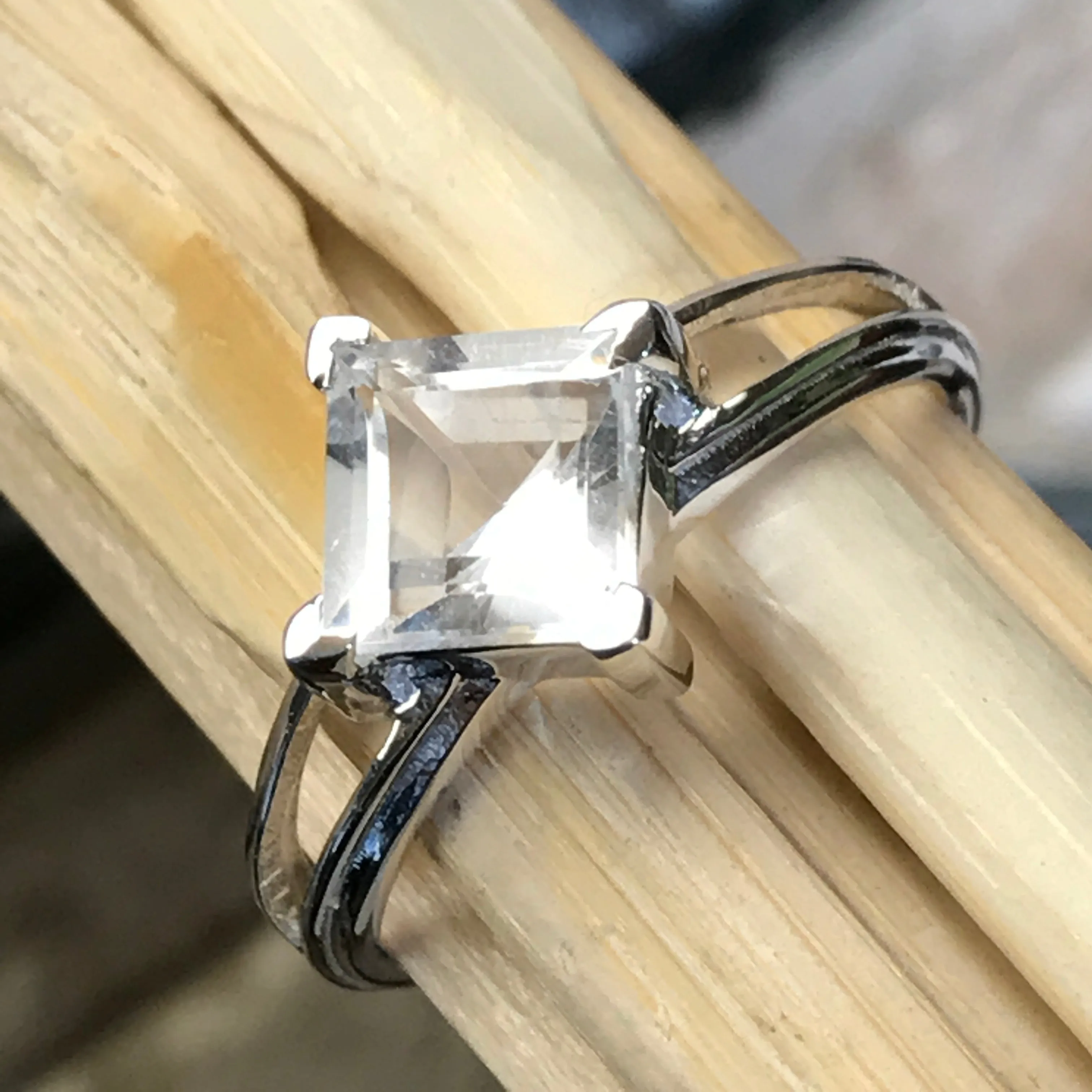 Natural 2ct White Quartz 925 Solid Sterling Silver Ring Size 7, 8, 9
