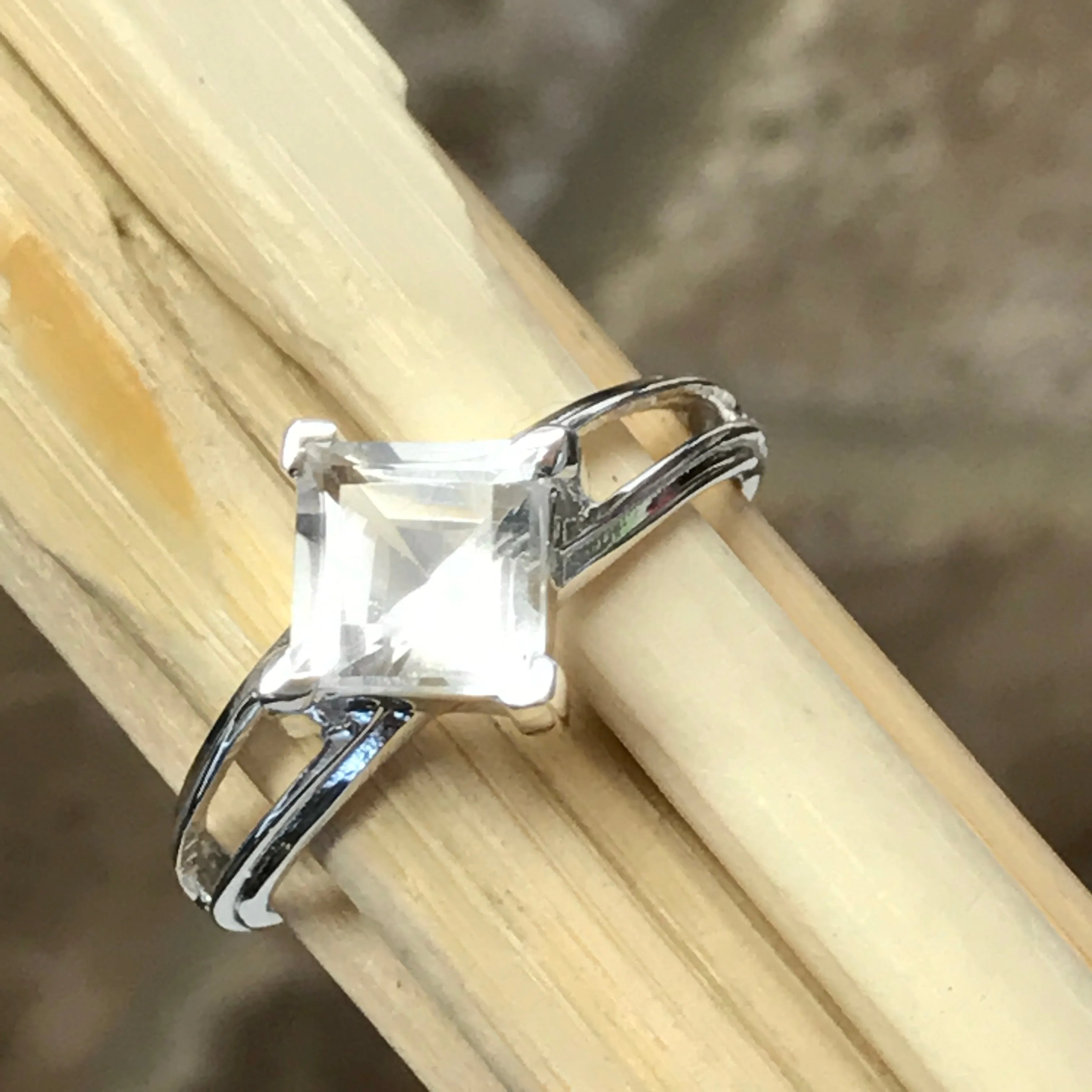 Natural 2ct White Quartz 925 Solid Sterling Silver Ring Size 7, 8, 9
