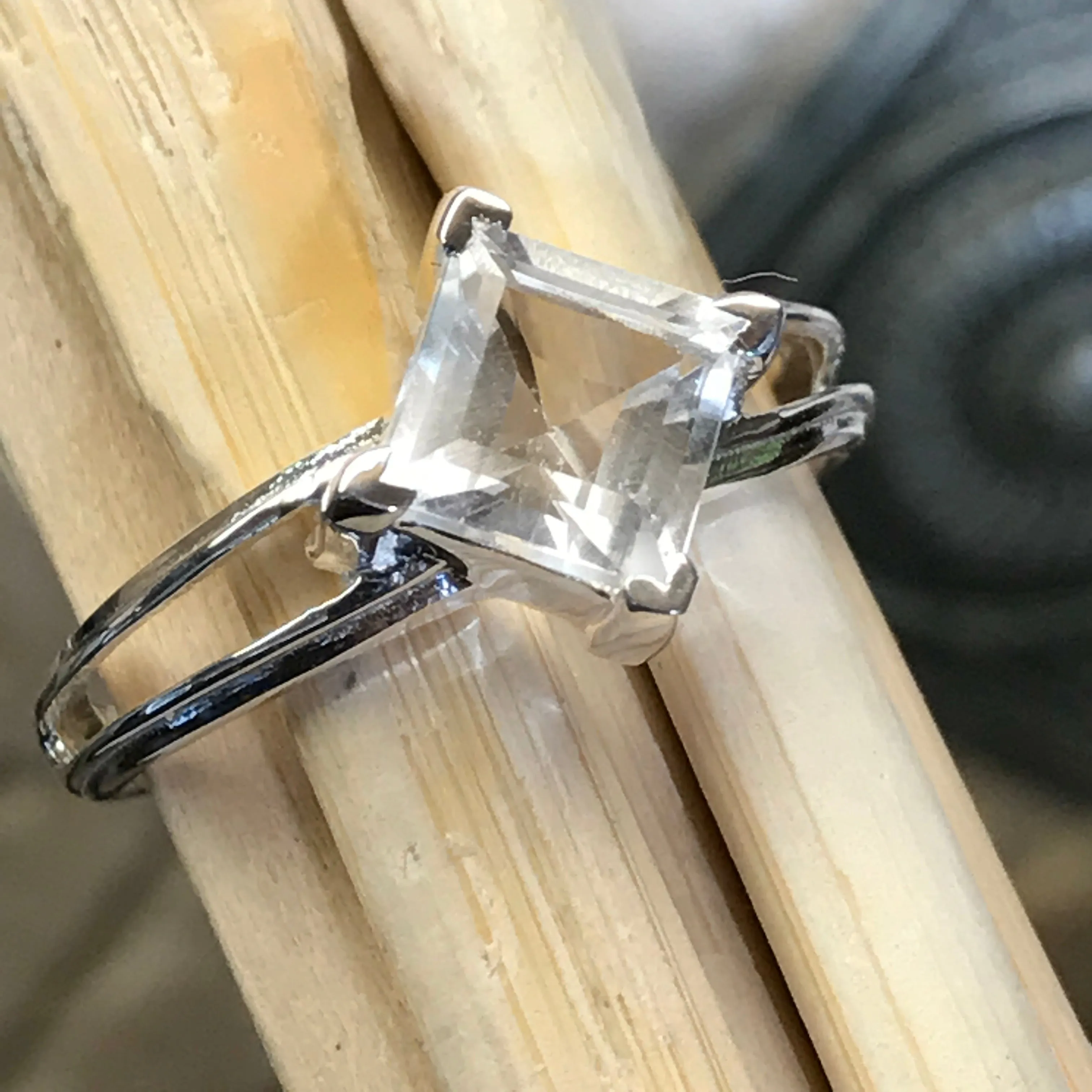Natural 2ct White Quartz 925 Solid Sterling Silver Ring Size 7, 8, 9