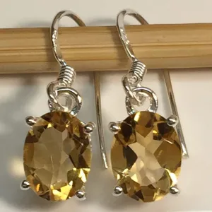 Natural 3.5ct Golden Citrine 925 Solid Sterling Silver Earrings 22mm