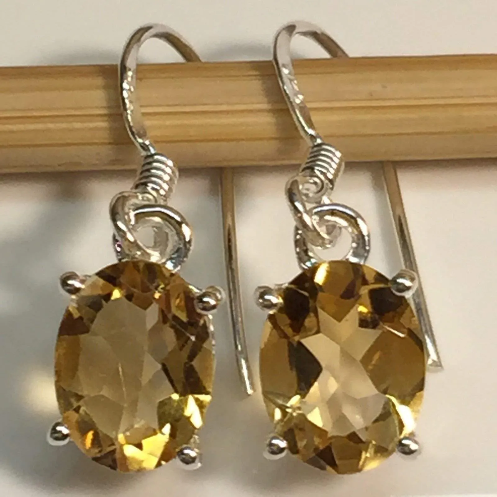 Natural 3.5ct Golden Citrine 925 Solid Sterling Silver Earrings 22mm