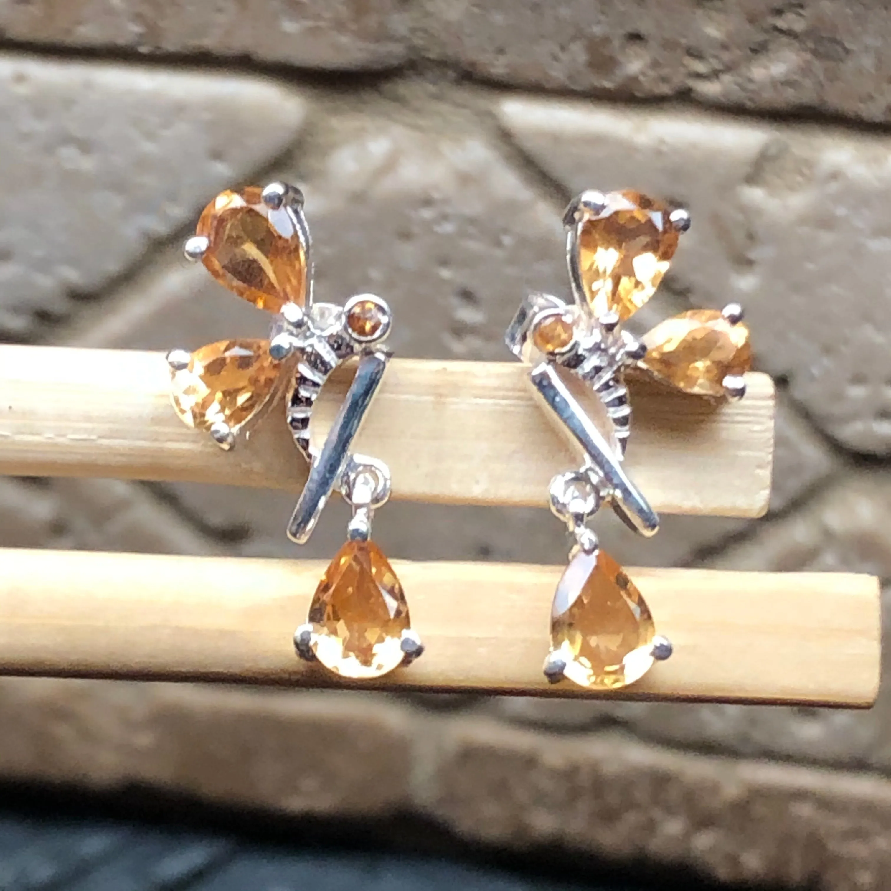 Natural 3.5ct Golden Citrine 925 Solid Sterling Silver Earrings 25mm