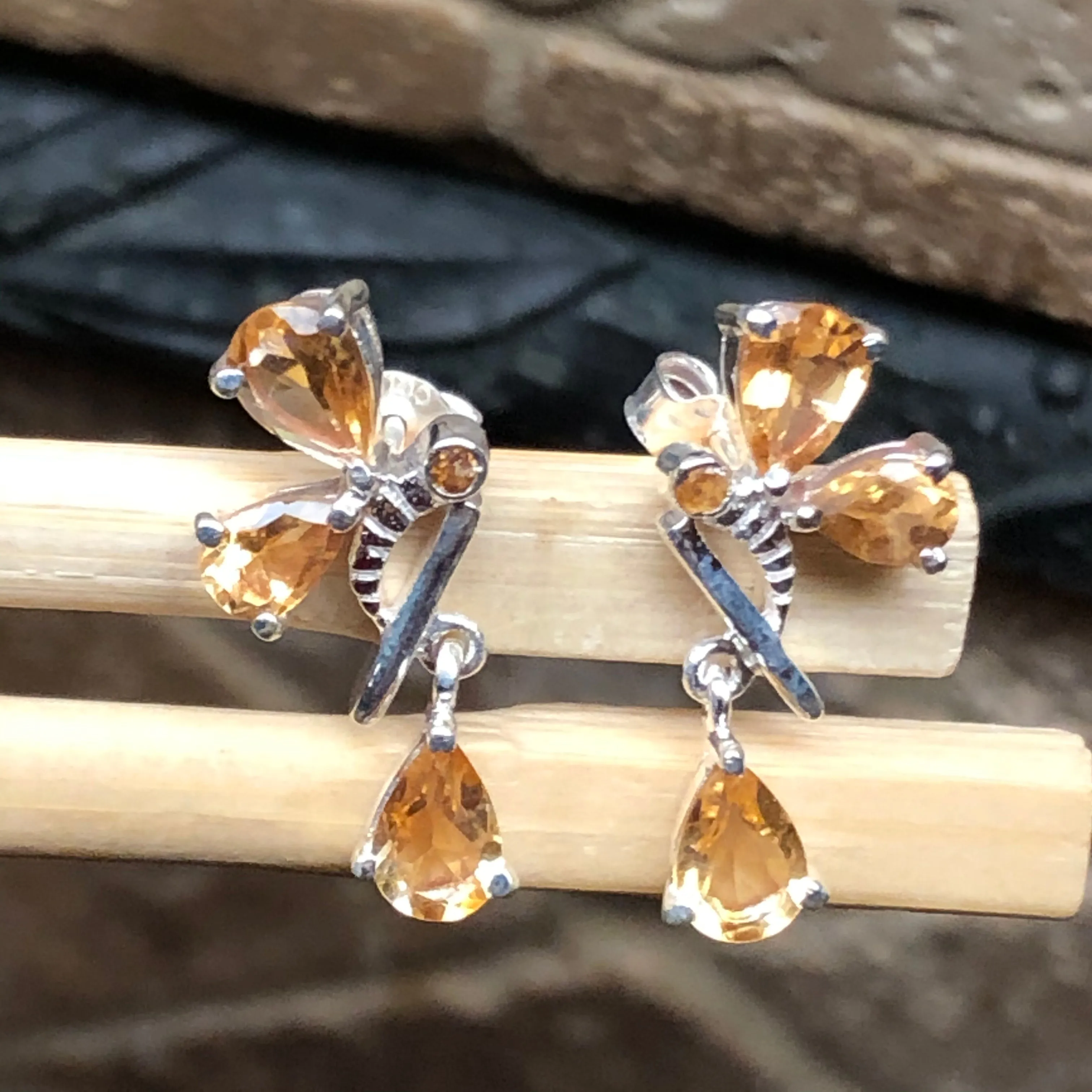 Natural 3.5ct Golden Citrine 925 Solid Sterling Silver Earrings 25mm