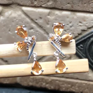 Natural 3.5ct Golden Citrine 925 Solid Sterling Silver Earrings 25mm