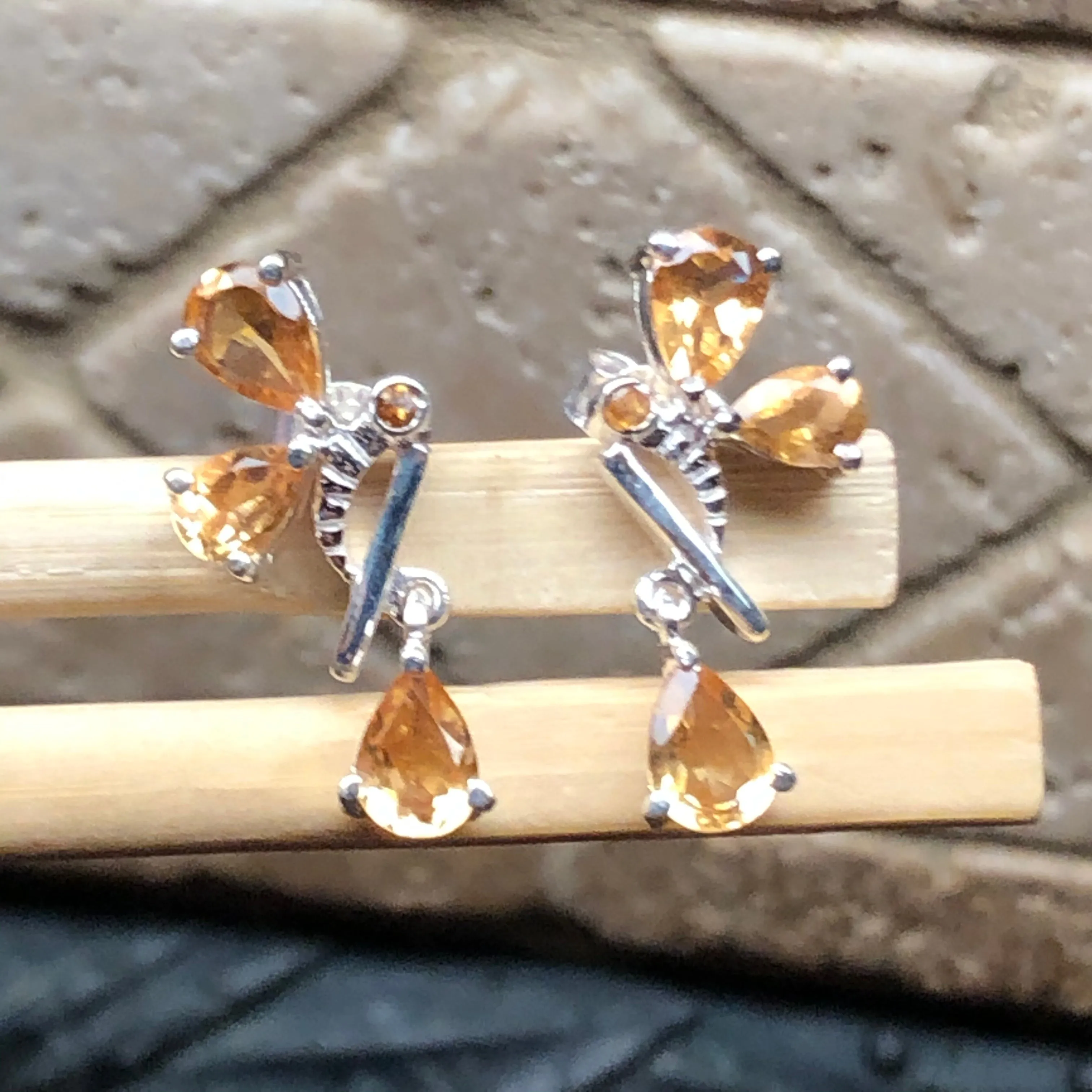 Natural 3.5ct Golden Citrine 925 Solid Sterling Silver Earrings 25mm