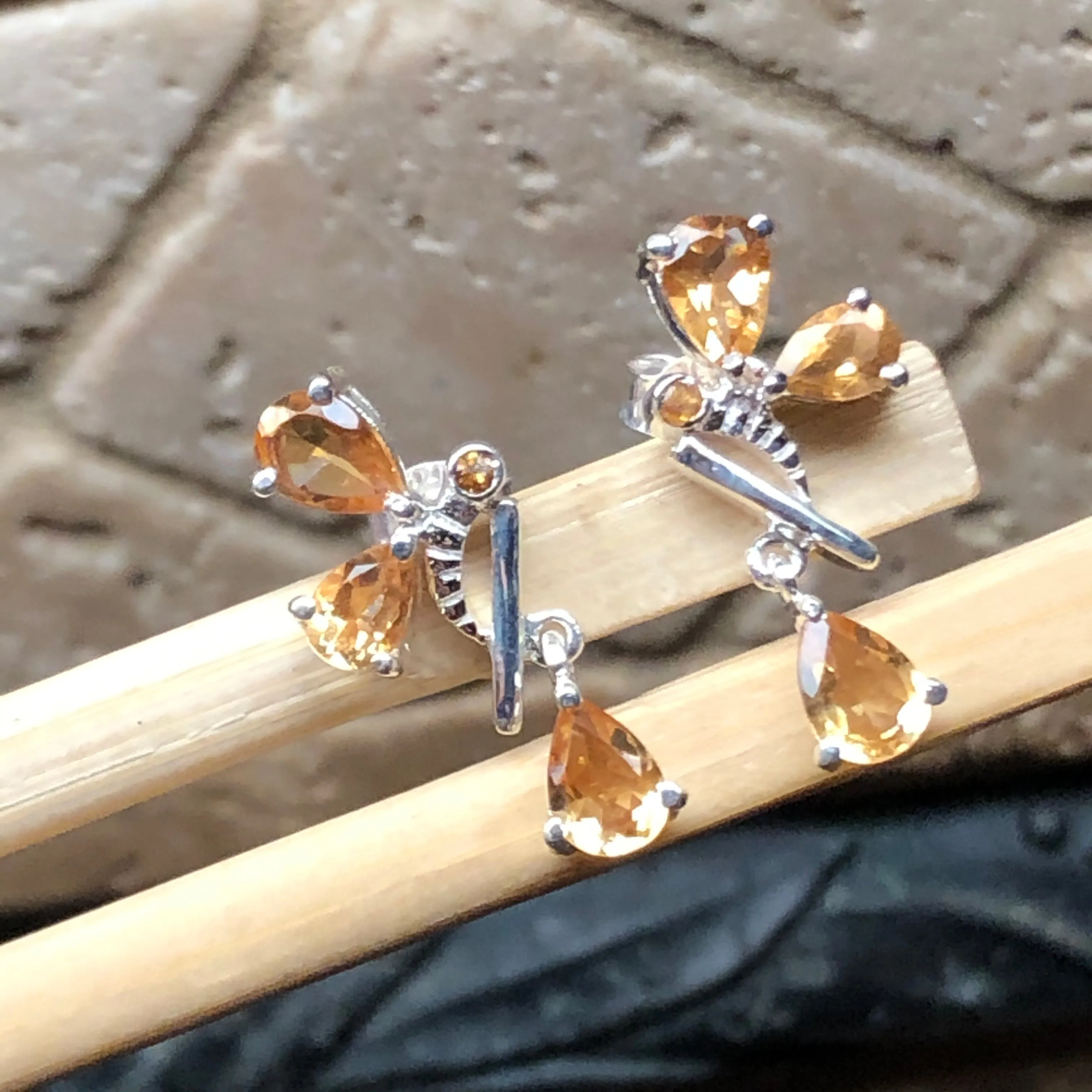 Natural 3.5ct Golden Citrine 925 Solid Sterling Silver Earrings 25mm