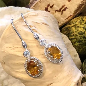 Natural 3.5ct Golden Citrine 925 Solid Sterling Silver Earrings 30mm