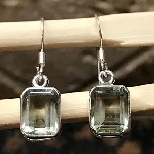 Natural 3.5ct Green Amethyst 925 Solid Sterling Silver Earrings 25mm