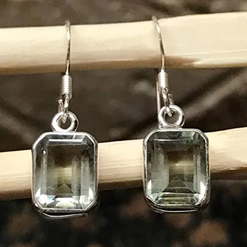 Natural 3.5ct Green Amethyst 925 Solid Sterling Silver Earrings 25mm