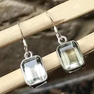 Natural 3.5ct Green Amethyst 925 Solid Sterling Silver Earrings 25mm