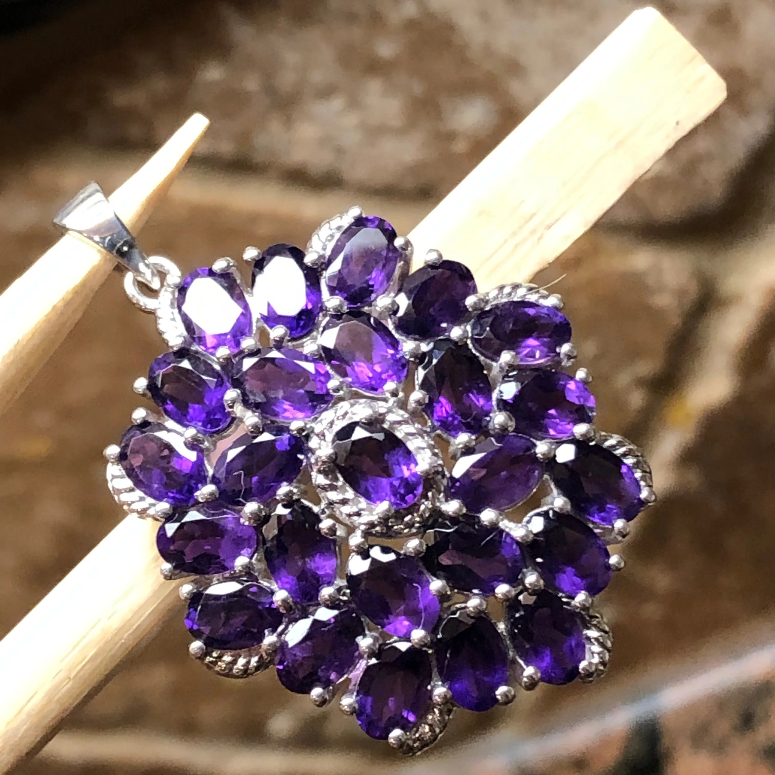 Natural 40ct Purple Amethyst 925 Solid Sterling Silver Pendant 40mm