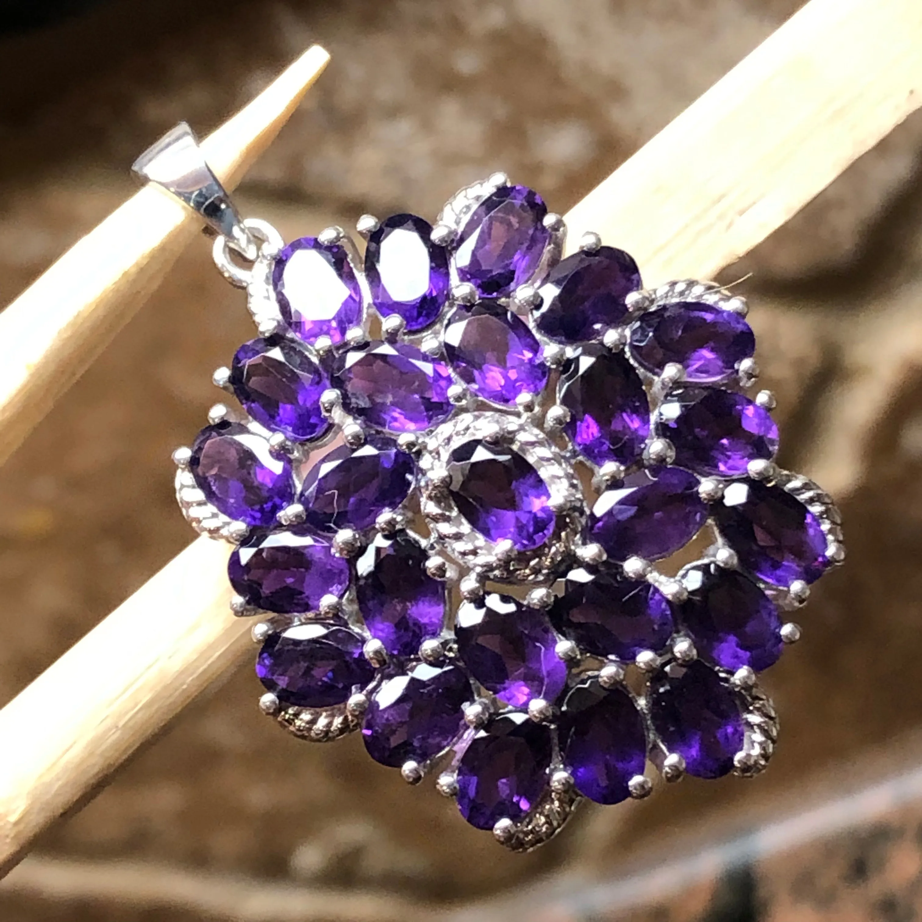 Natural 40ct Purple Amethyst 925 Solid Sterling Silver Pendant 40mm