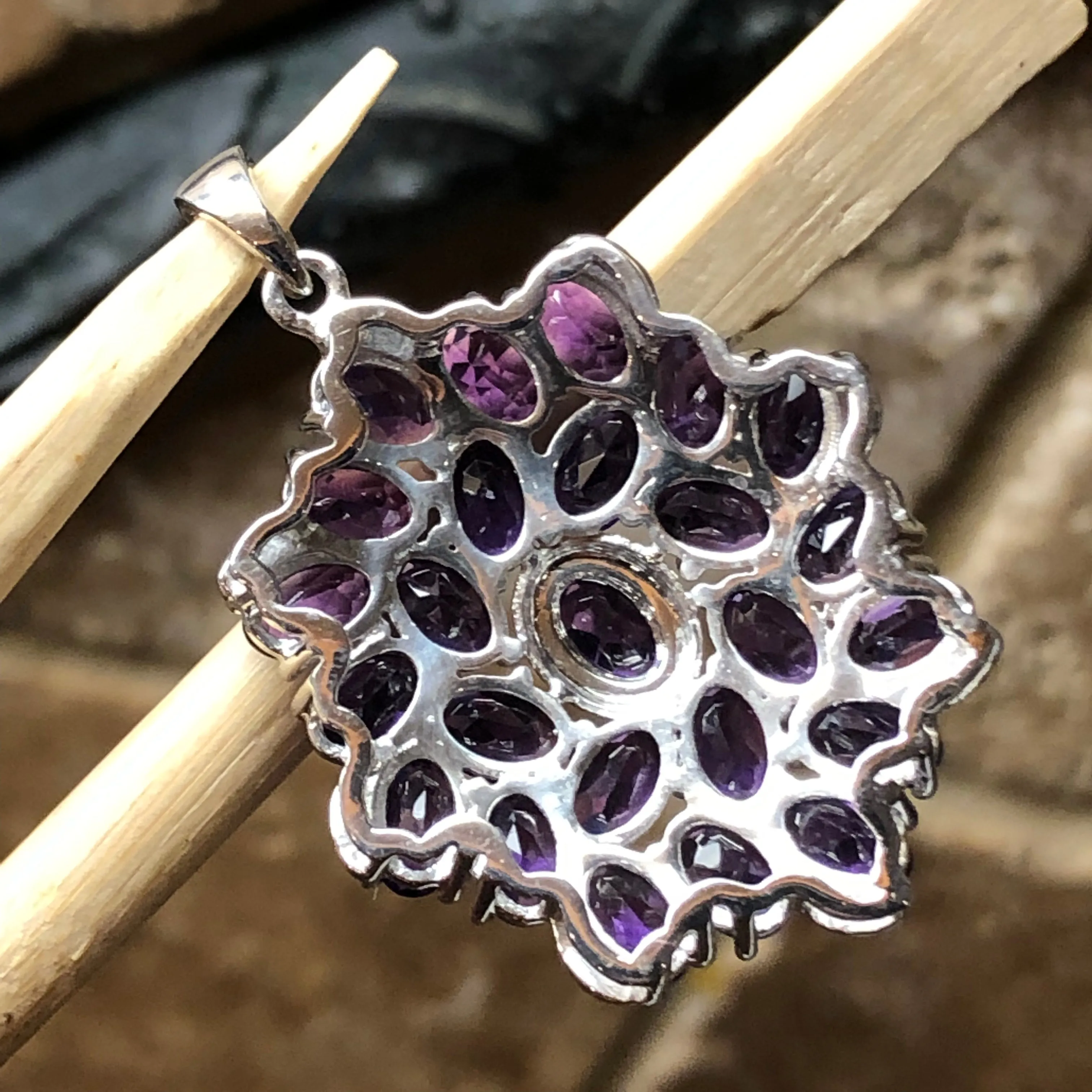 Natural 40ct Purple Amethyst 925 Solid Sterling Silver Pendant 40mm