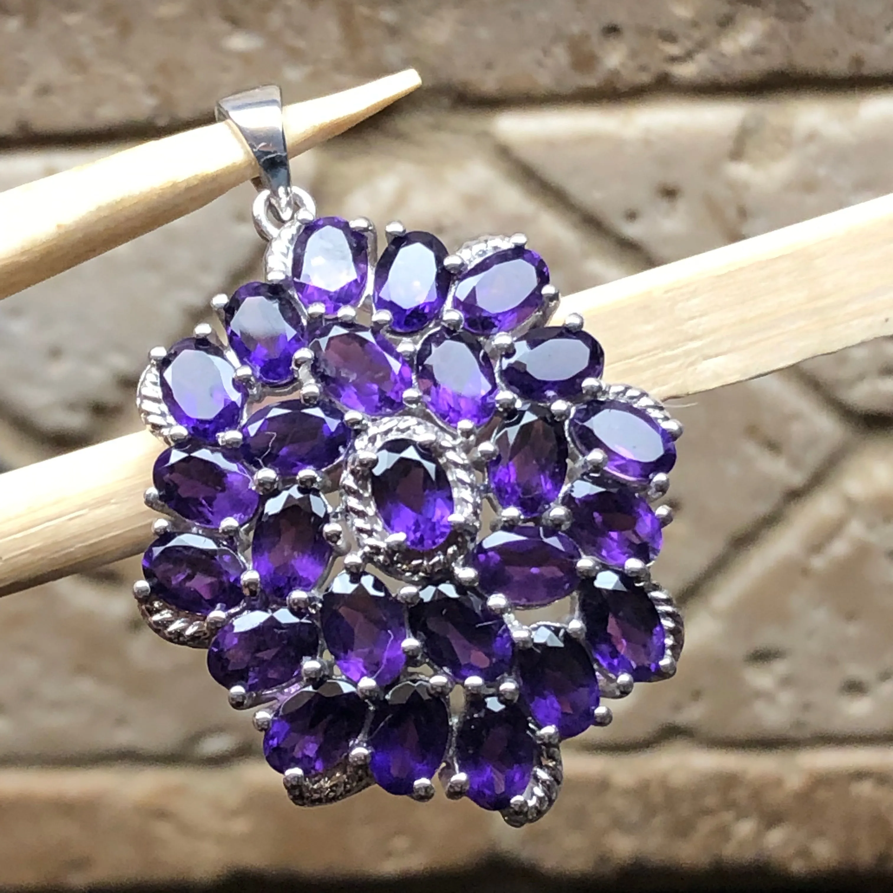 Natural 40ct Purple Amethyst 925 Solid Sterling Silver Pendant 40mm