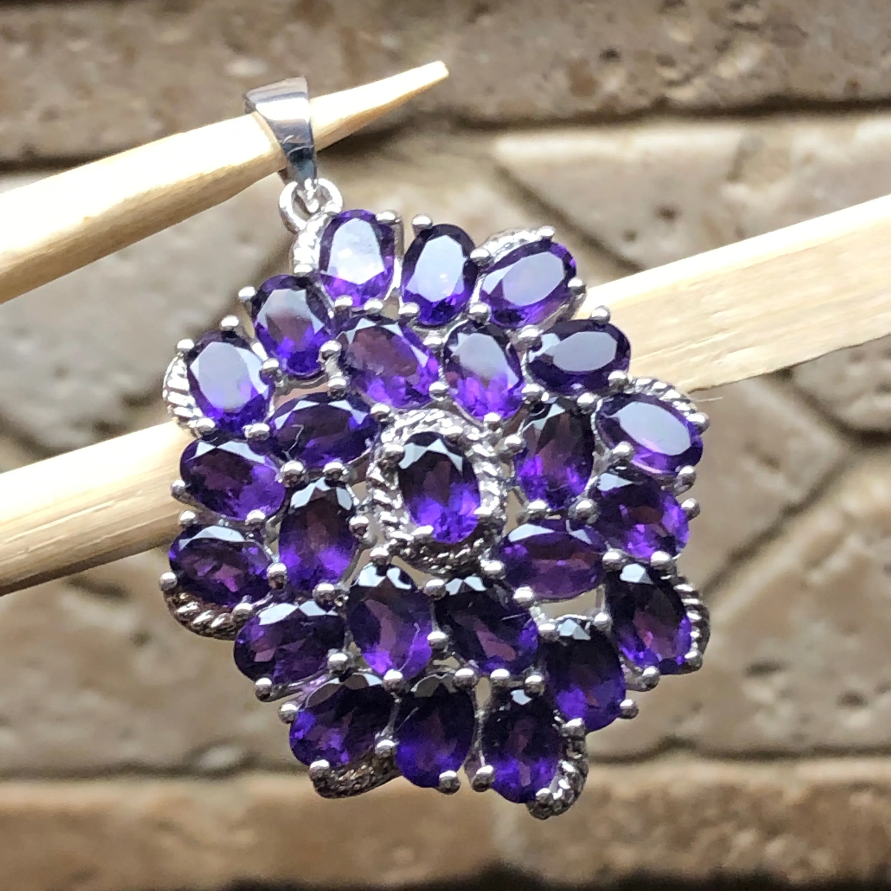 Natural 40ct Purple Amethyst 925 Solid Sterling Silver Pendant 40mm