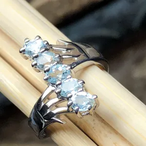 Natural 4ct Aquamarine 925 Solid Sterling Silver Ring Size 6, 7, 8