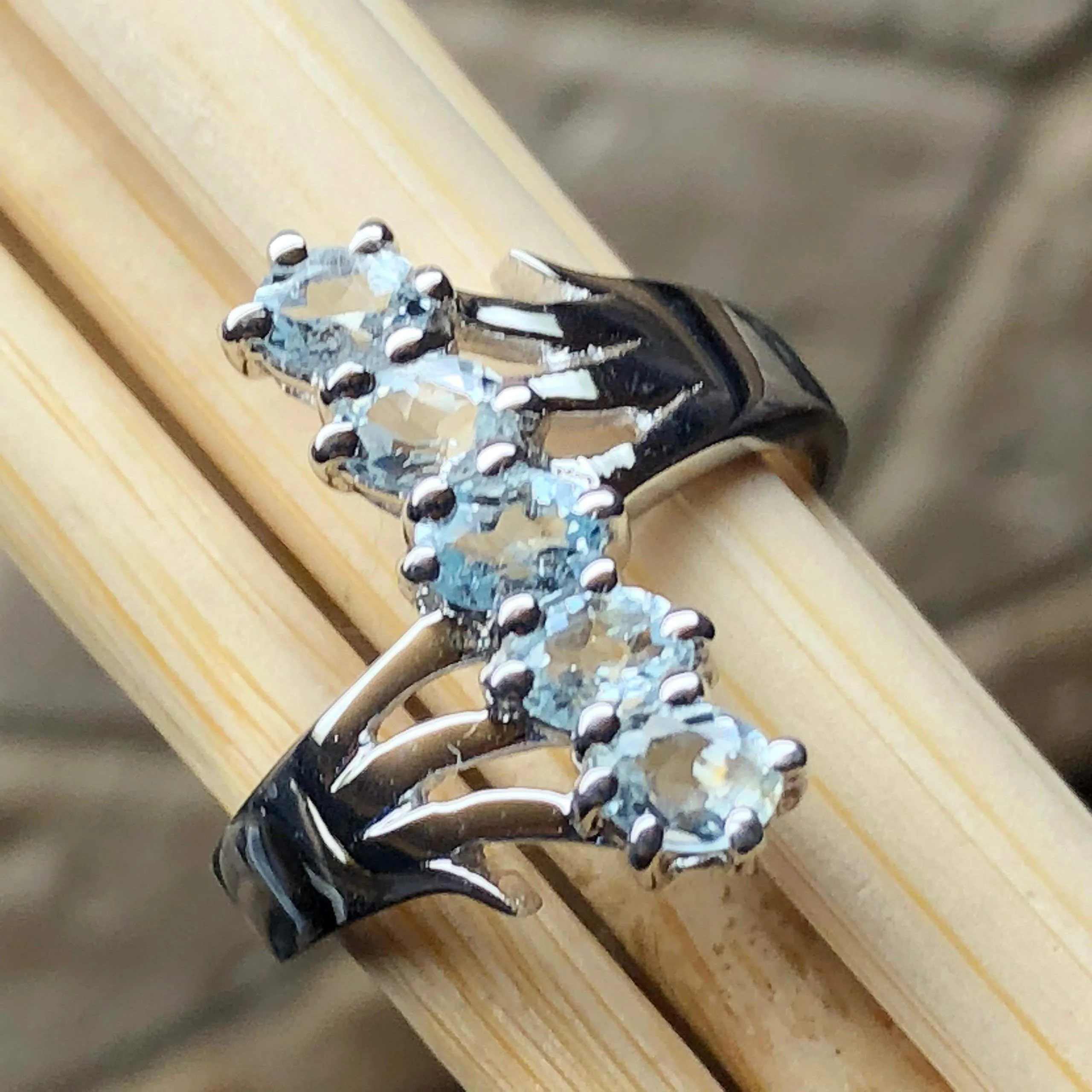 Natural 4ct Aquamarine 925 Solid Sterling Silver Ring Size 6, 7, 8