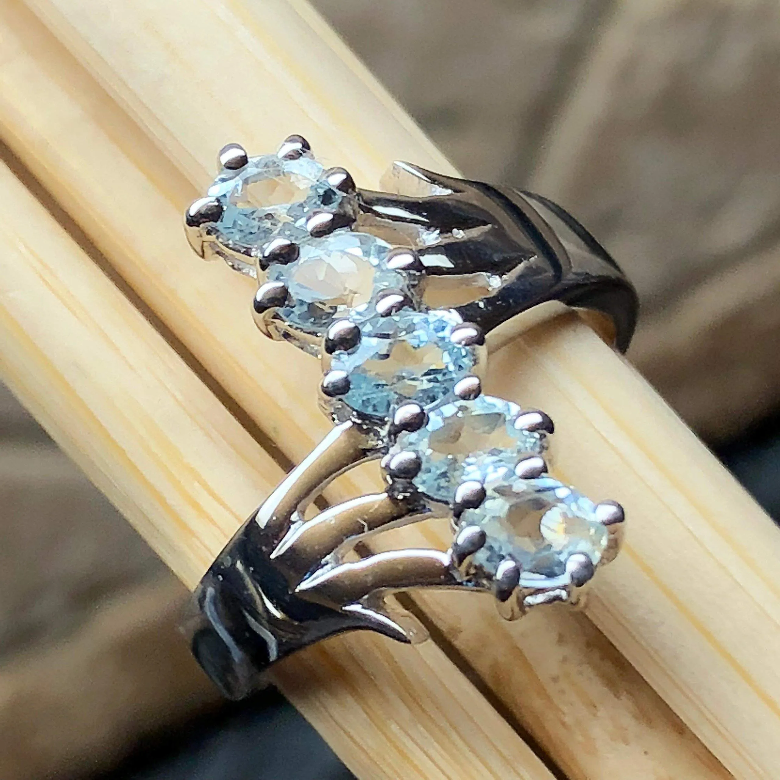 Natural 4ct Aquamarine 925 Solid Sterling Silver Ring Size 6, 7, 8