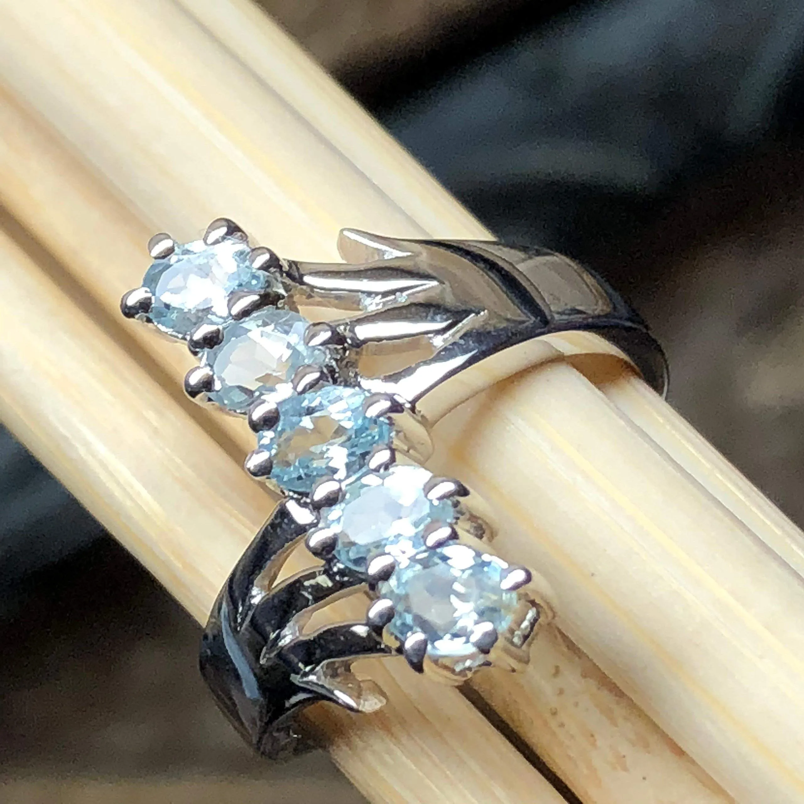 Natural 4ct Aquamarine 925 Solid Sterling Silver Ring Size 6, 7, 8