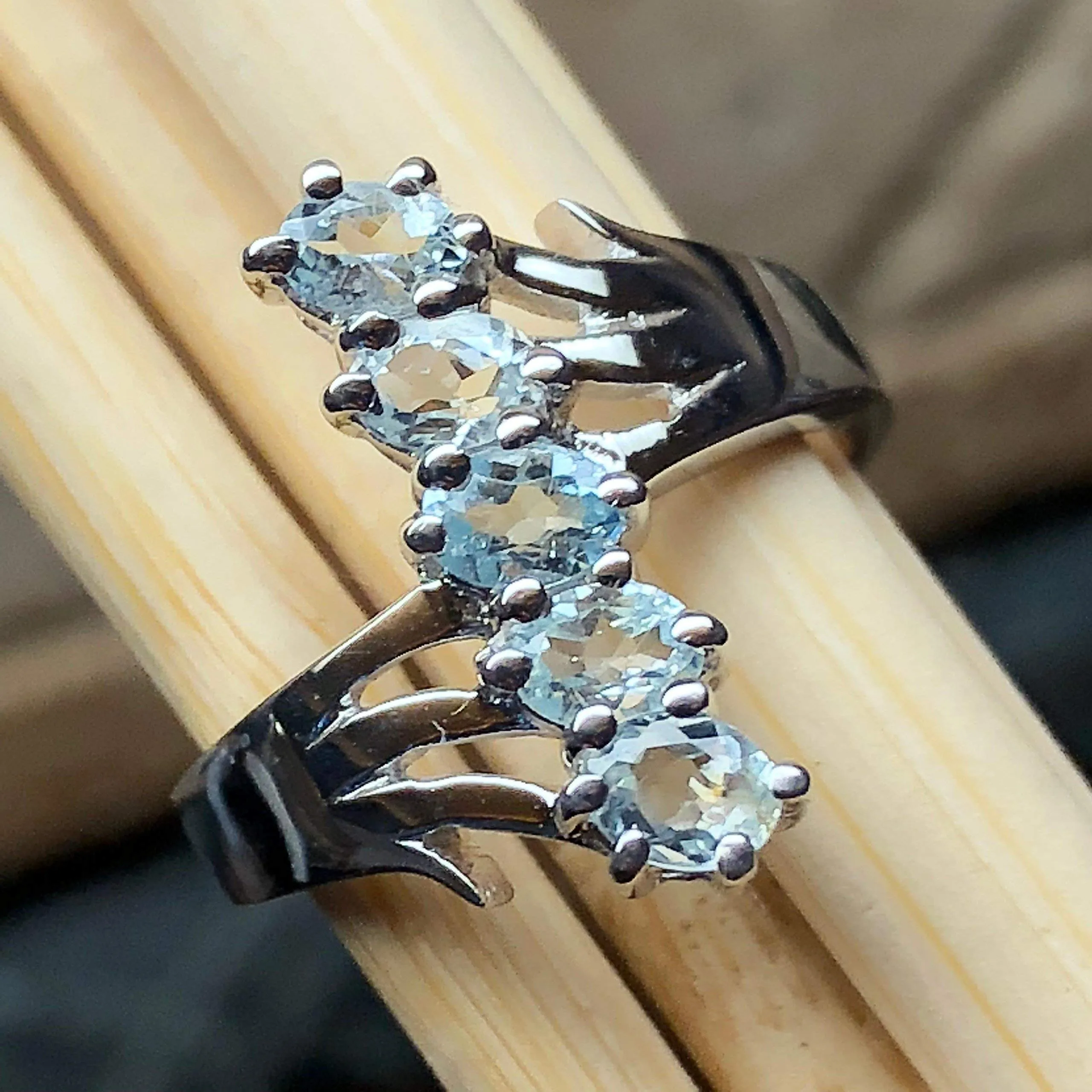 Natural 4ct Aquamarine 925 Solid Sterling Silver Ring Size 6, 7, 8