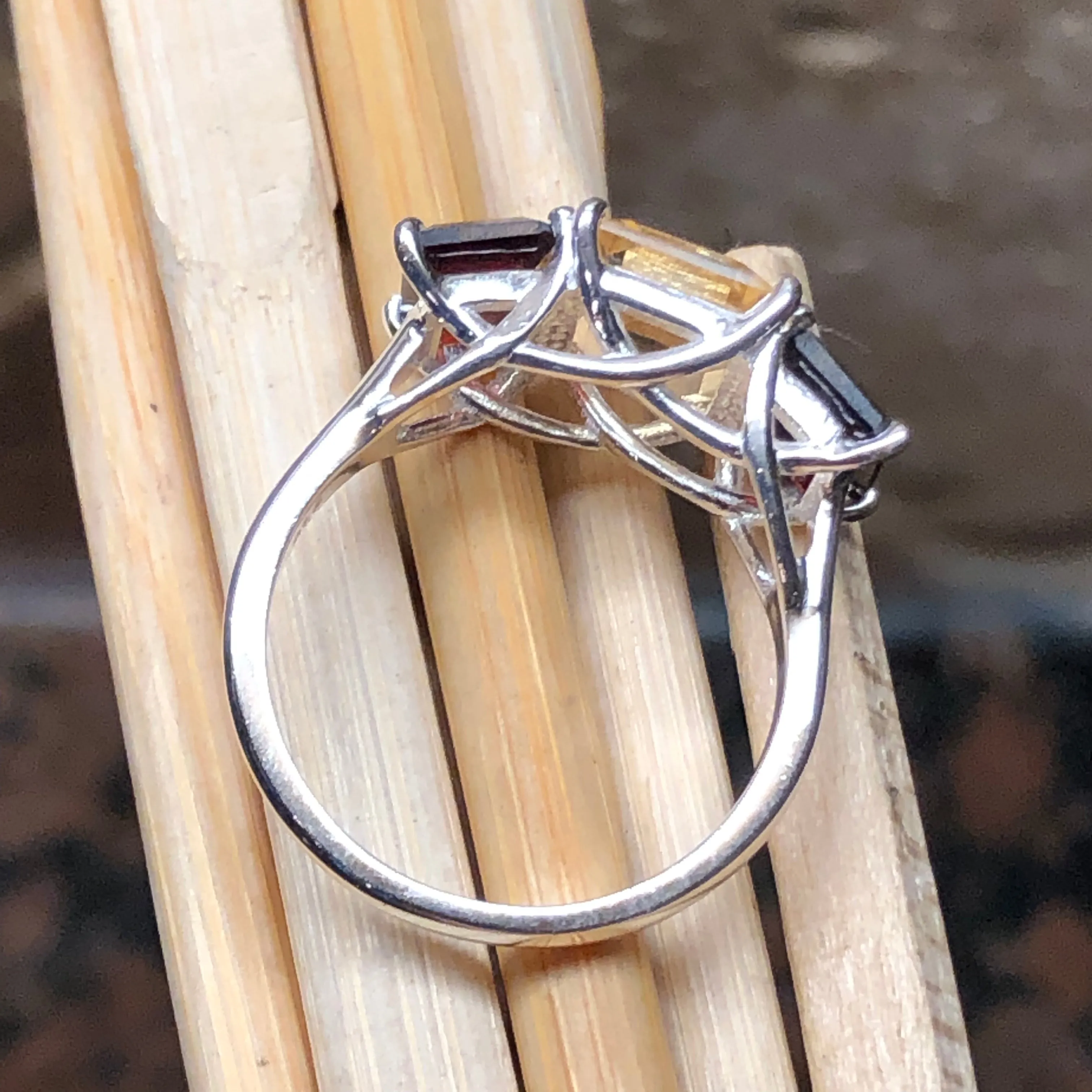 Natural 4ct Garnet, Golden Citrine 925 Solid Sterling Silver Ring Size 6, 7, 8