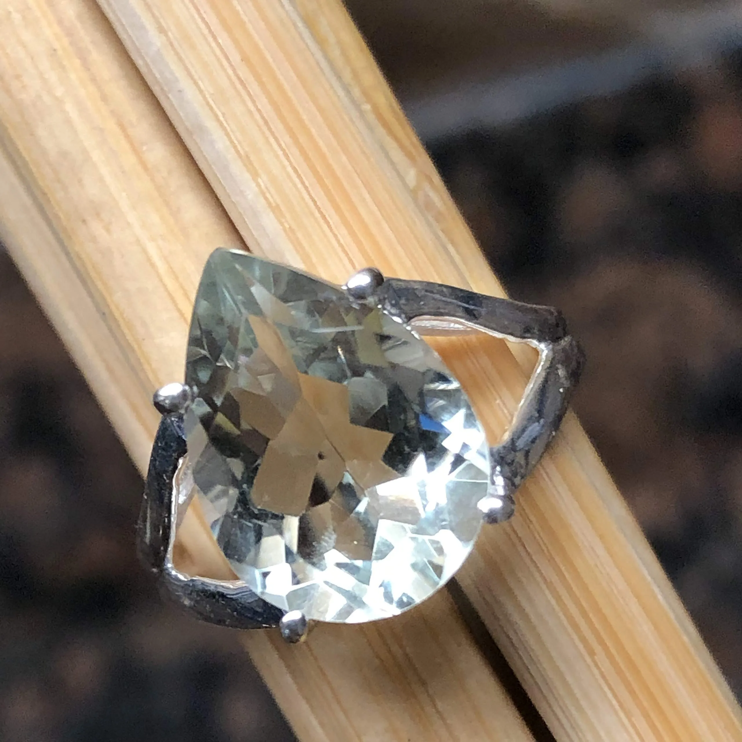 Natural 4ct Green Amethyst 925 Solid Sterling Silver Ring Size 6, 7, 8