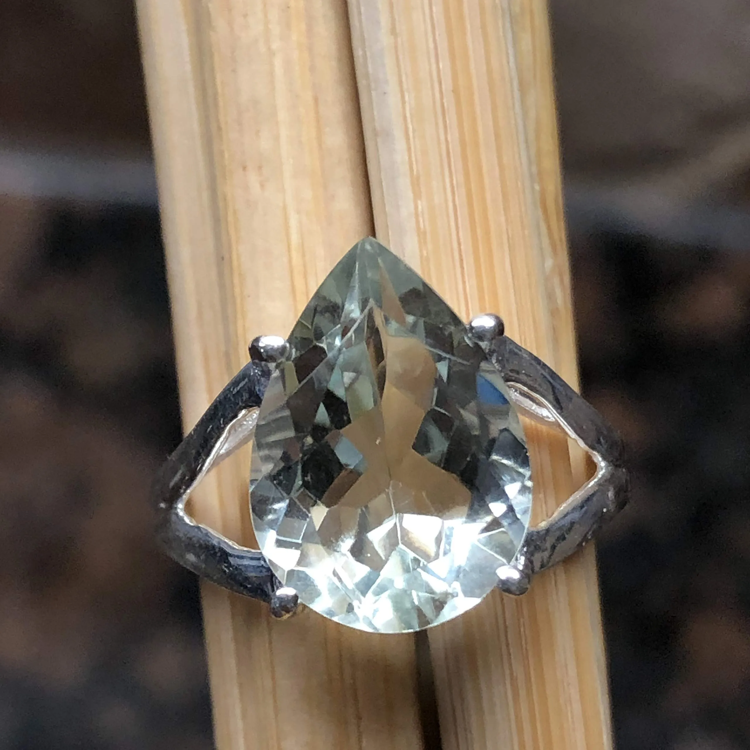 Natural 4ct Green Amethyst 925 Solid Sterling Silver Ring Size 6, 7, 8