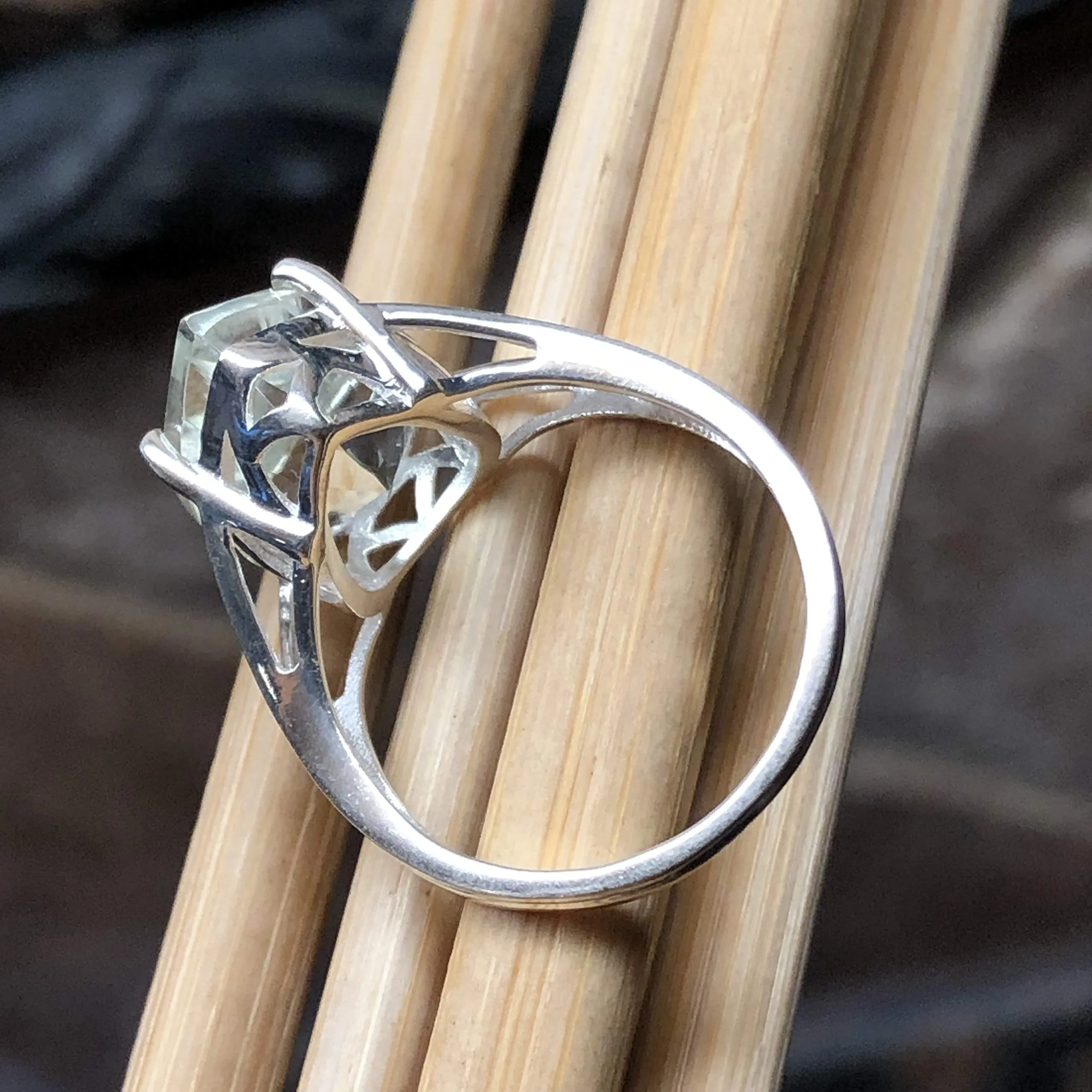 Natural 4ct Green Amethyst 925 Solid Sterling Silver Ring Size 6, 7, 8