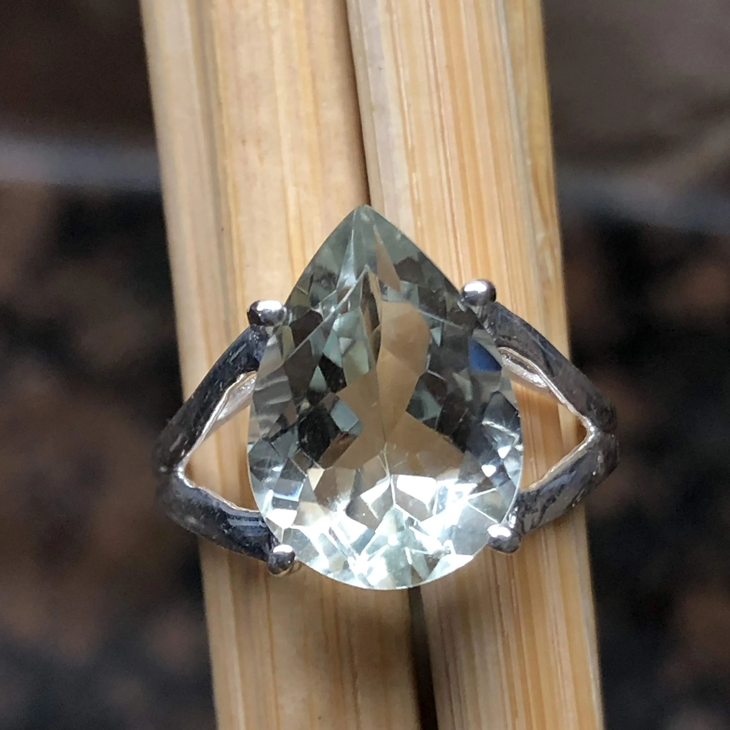 Natural 4ct Green Amethyst 925 Solid Sterling Silver Ring Size 6, 7, 8