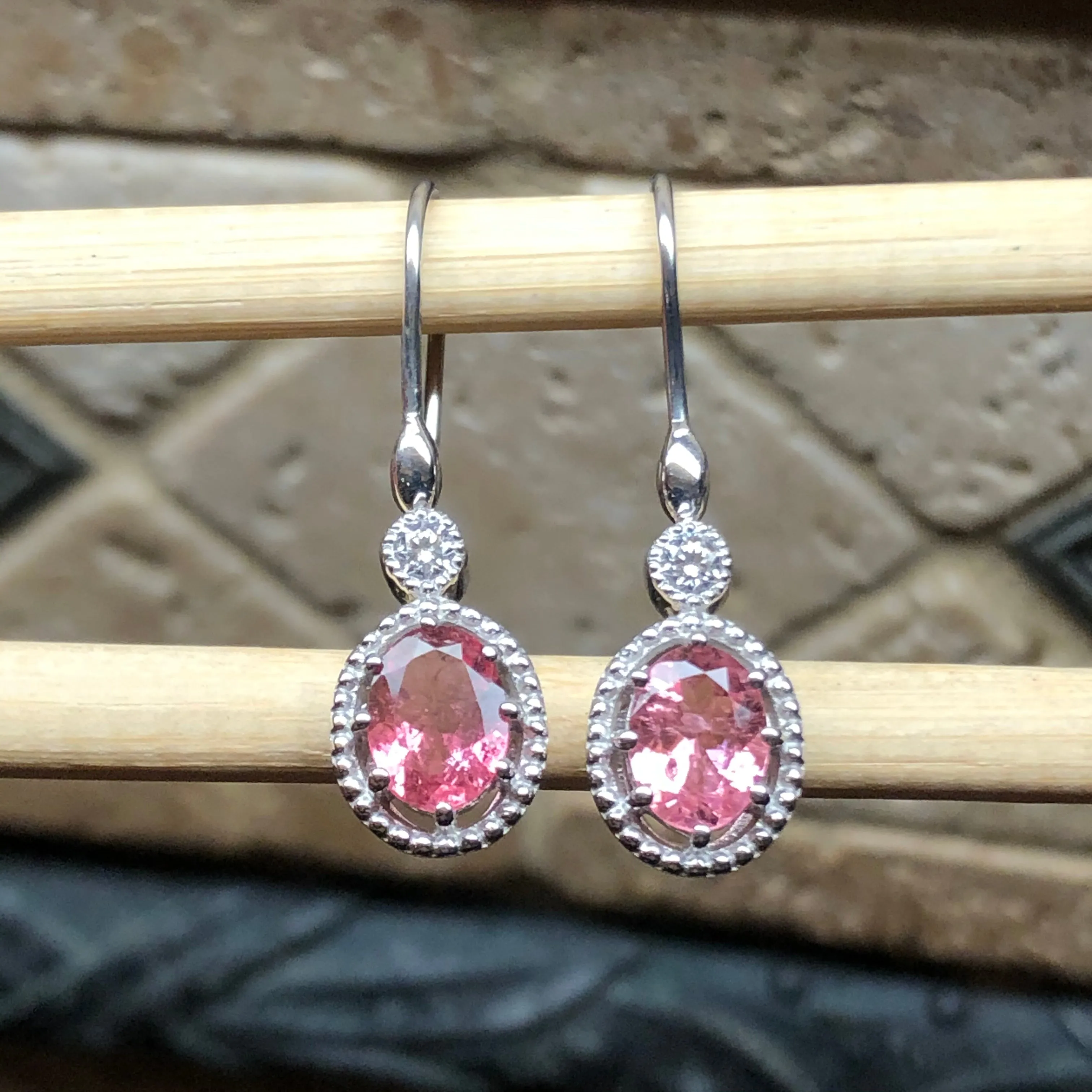 Natural 4ct Pink Tourmaline 925 Solid Sterling Silver Earrings 30mm