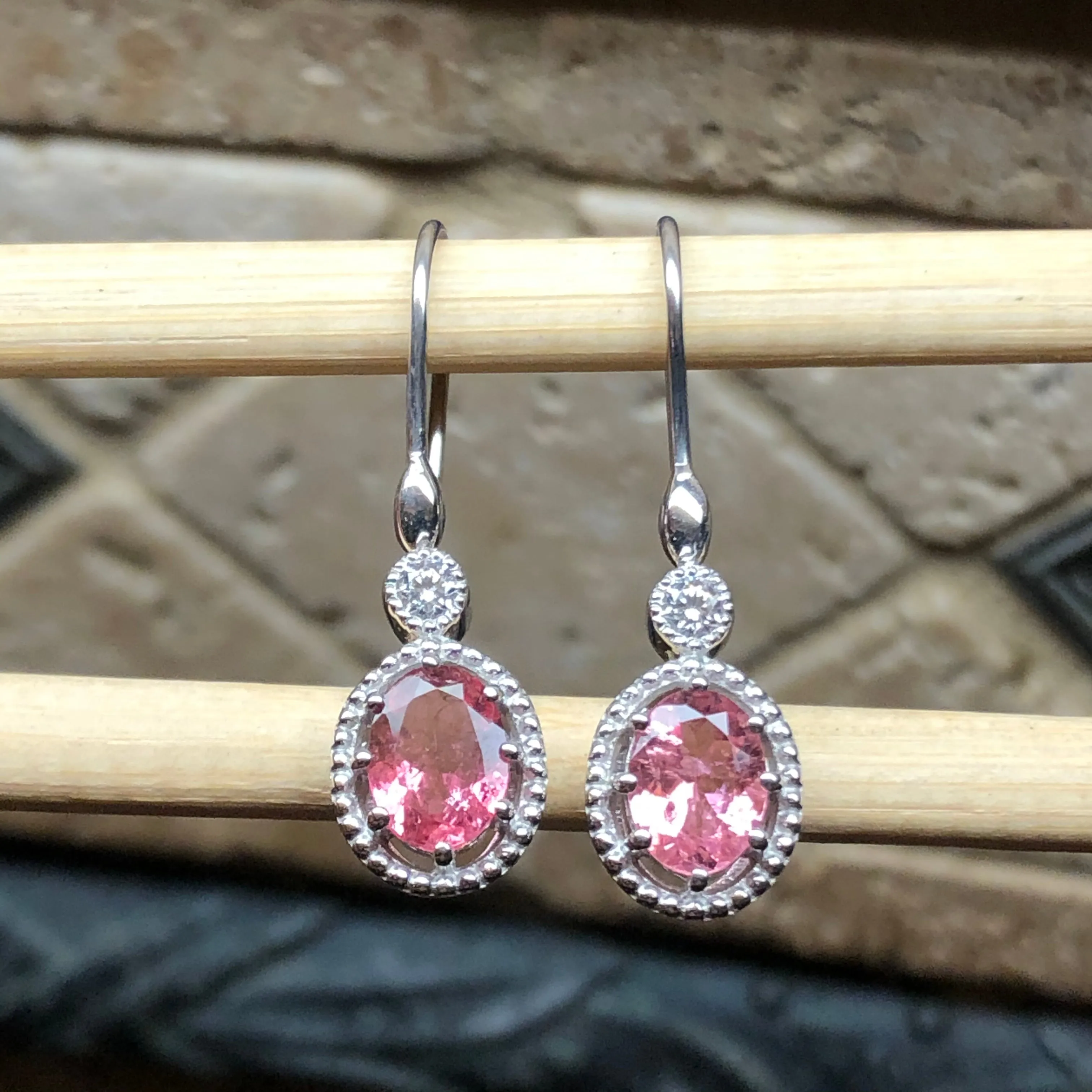 Natural 4ct Pink Tourmaline 925 Solid Sterling Silver Earrings 30mm
